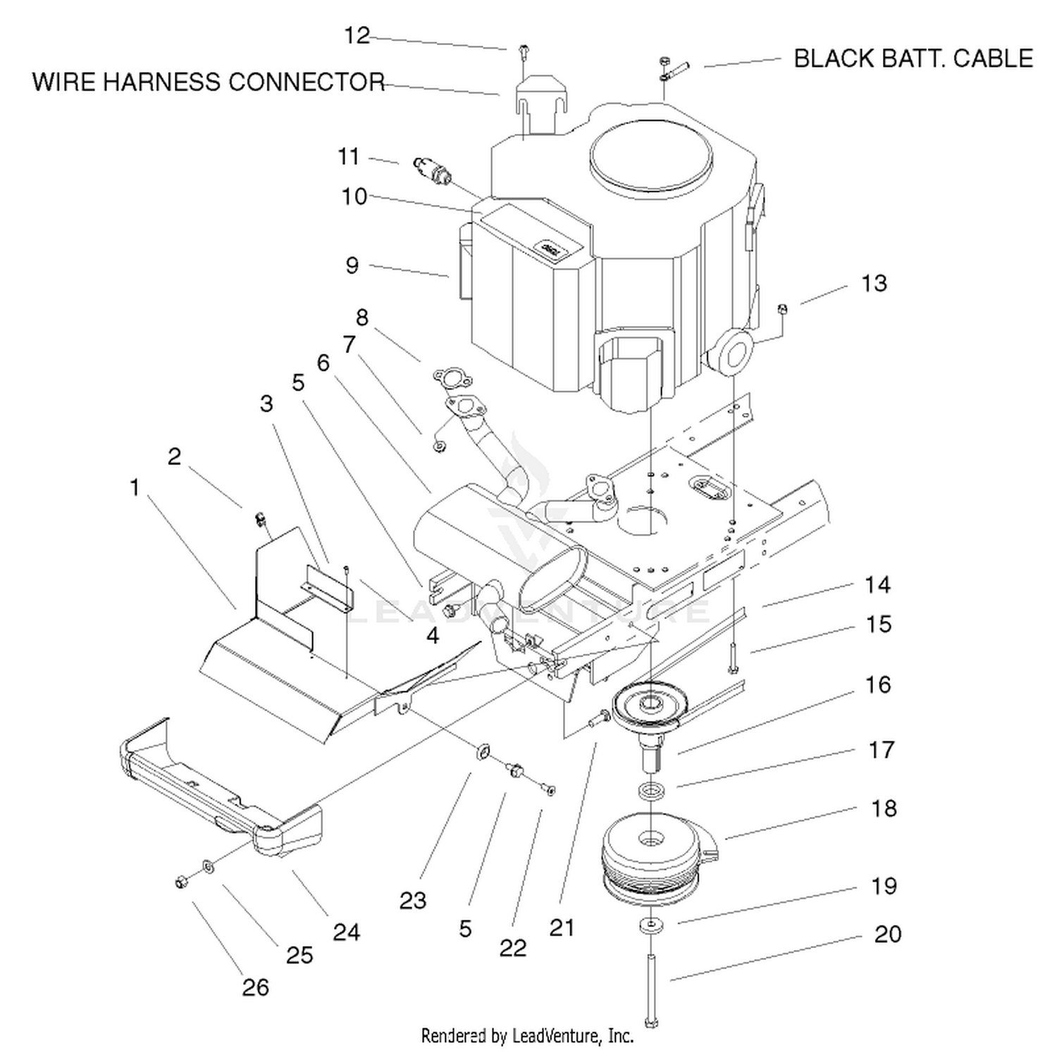 Twin Cylinder Engine, Muffler  Pto Assembly