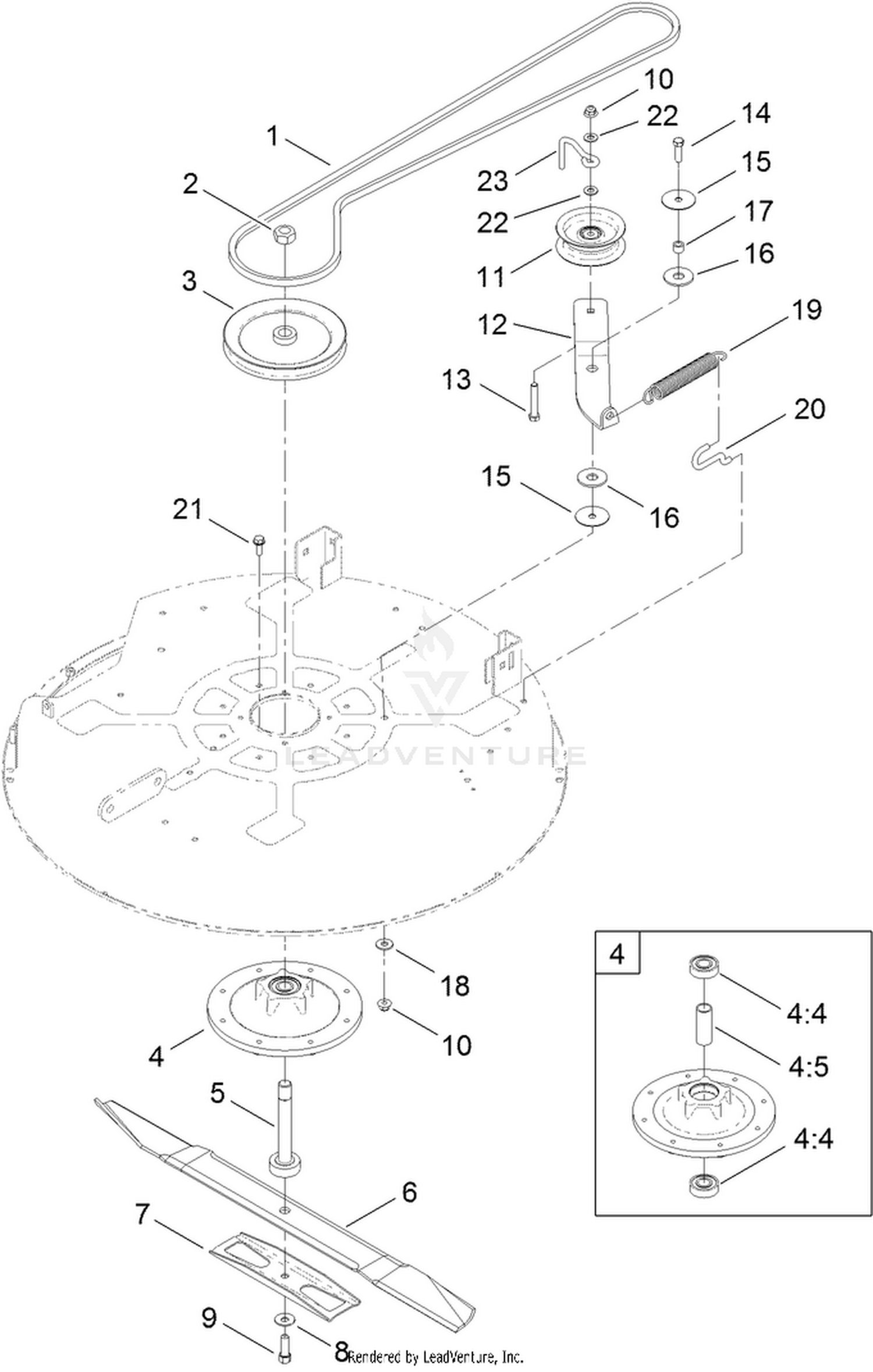 32 Inch Deck, Belt and Blade Assembly