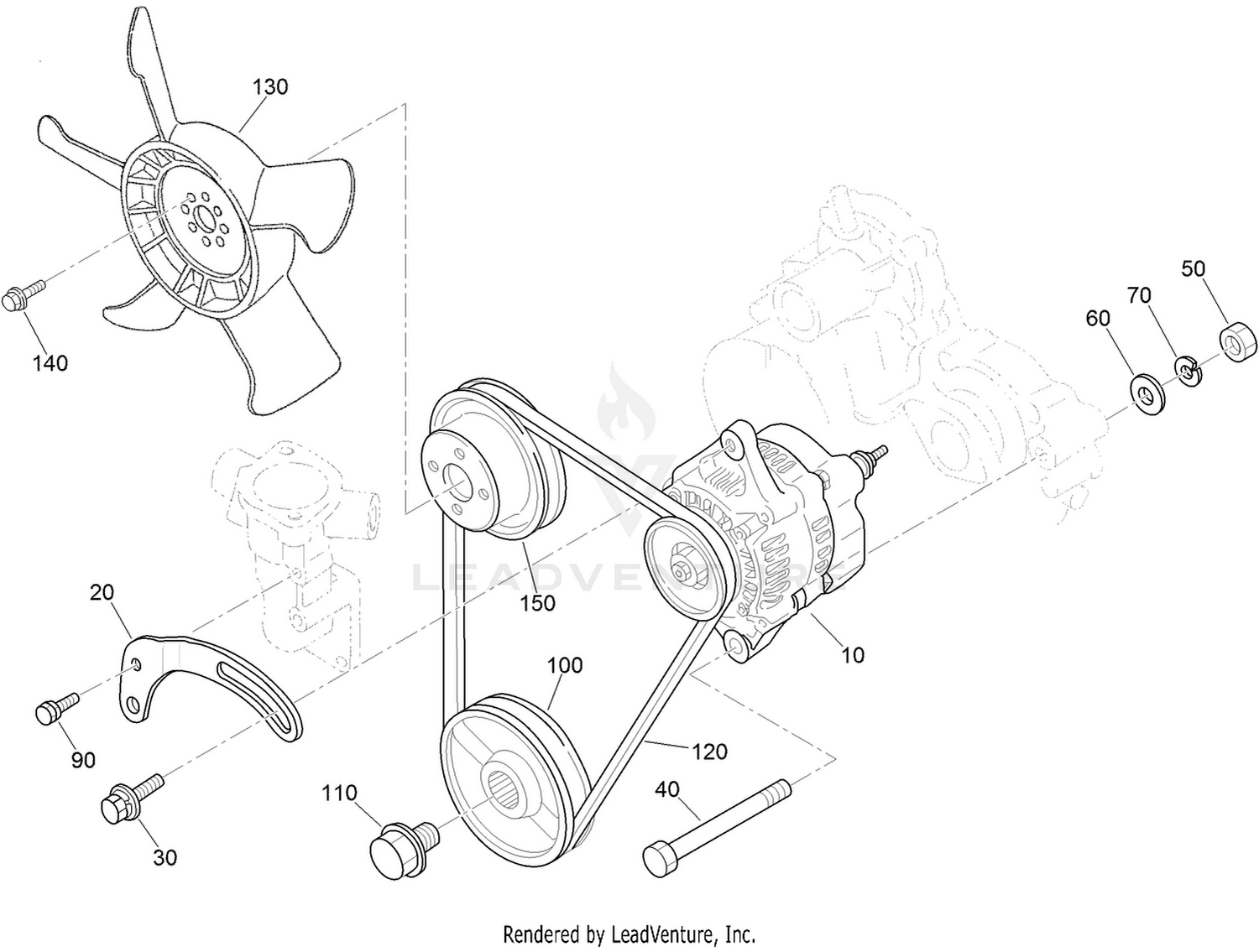 Alternator, Pulley and Fan Assembly