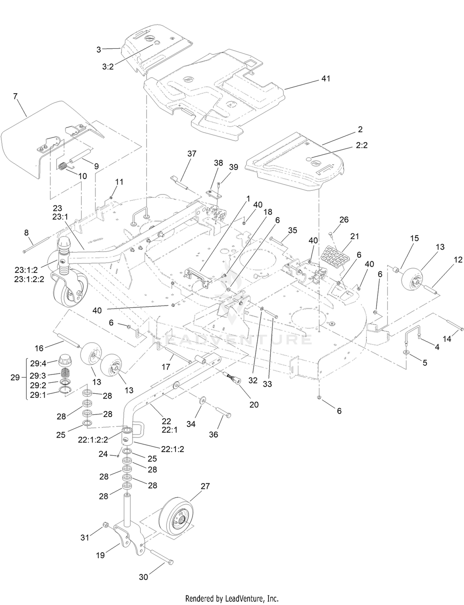 Belt Cover, Caster Arm and Wheel Assembly