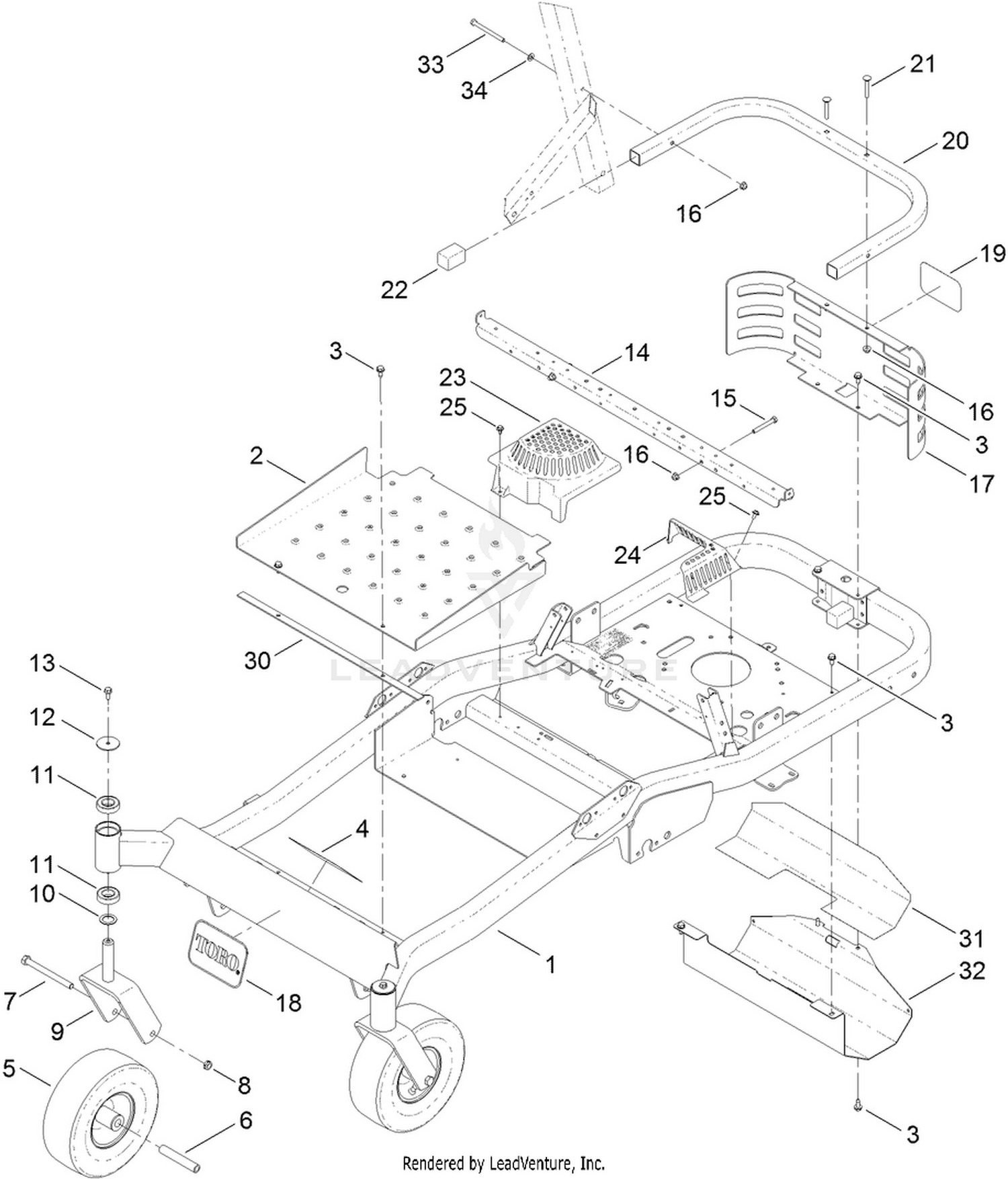 Main Frame and Caster Wheel Assembly