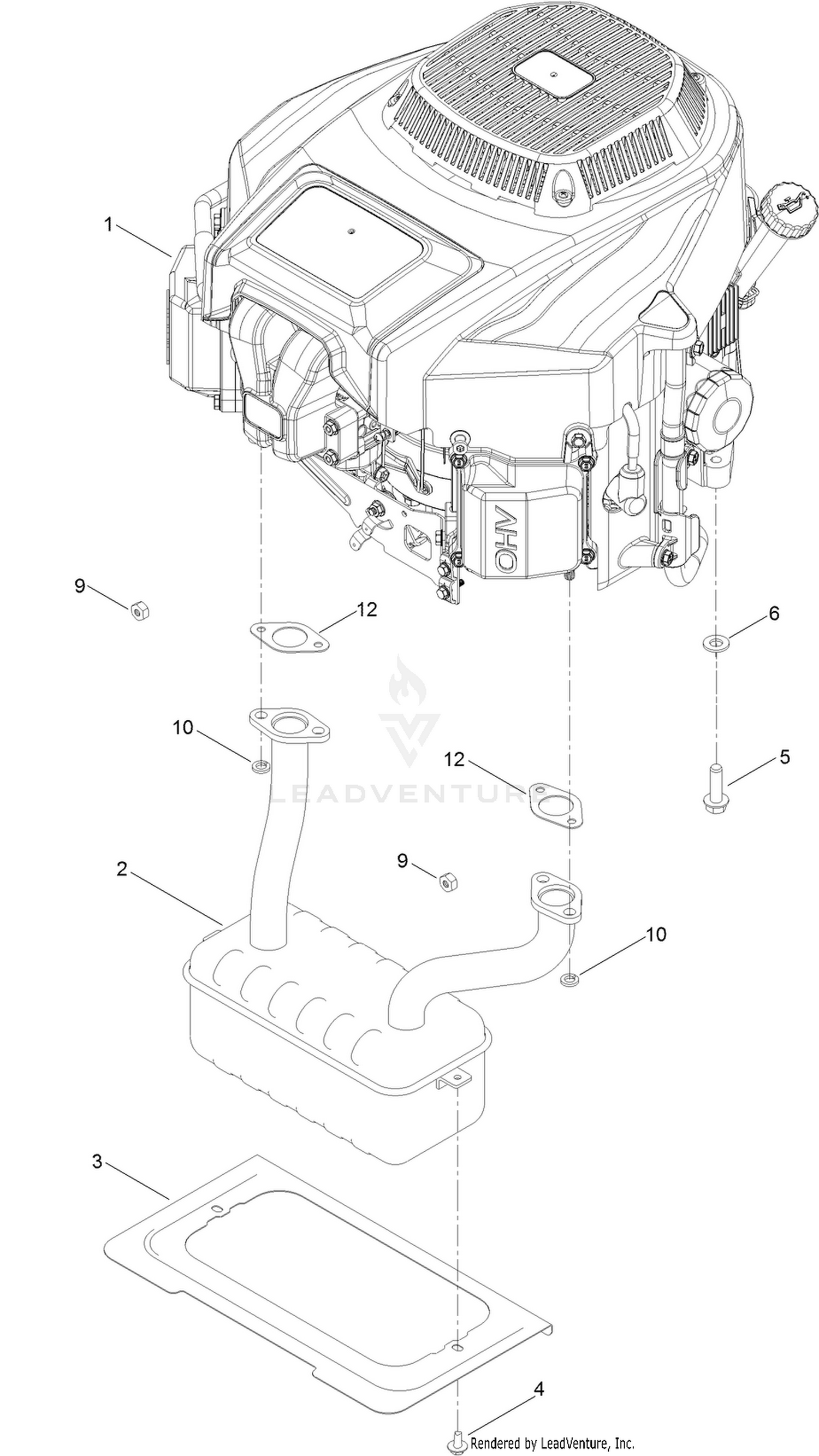 Engine and Muffler Assembly