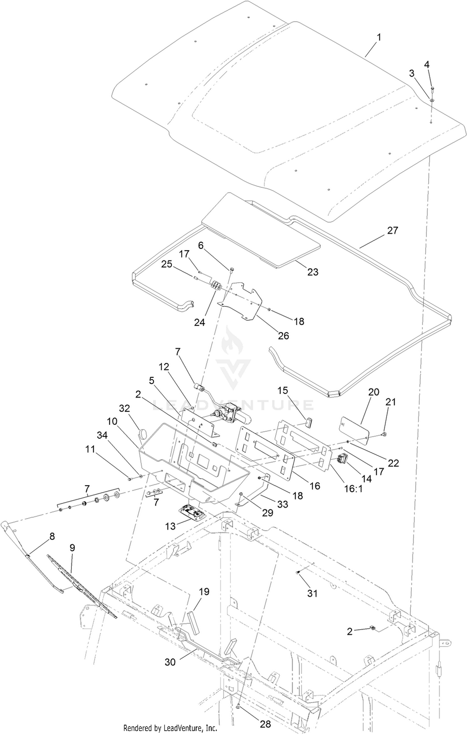 Roof, Wiper and Console Assembly