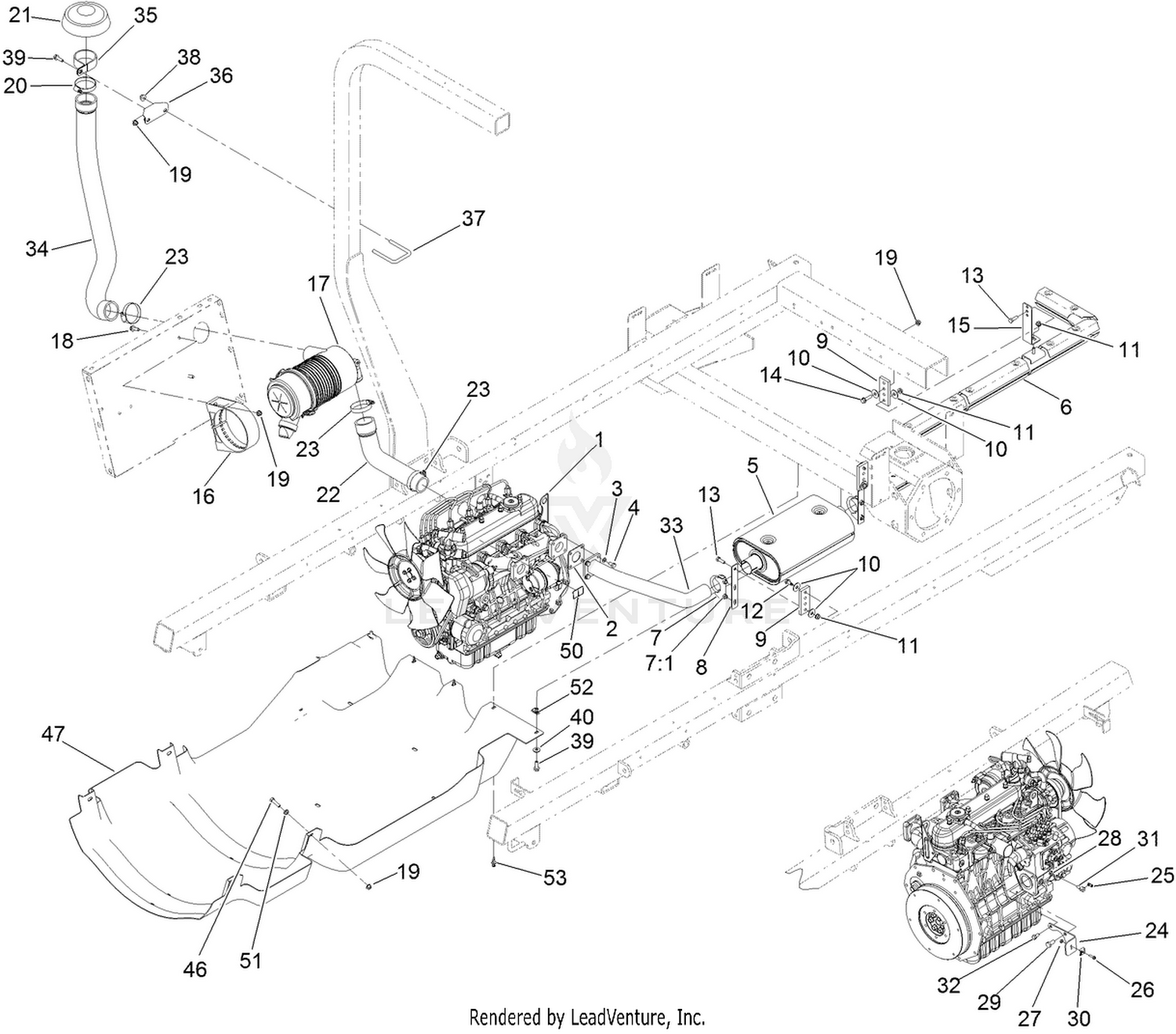 Engine, Exhaust and Air Cleaner Assembly