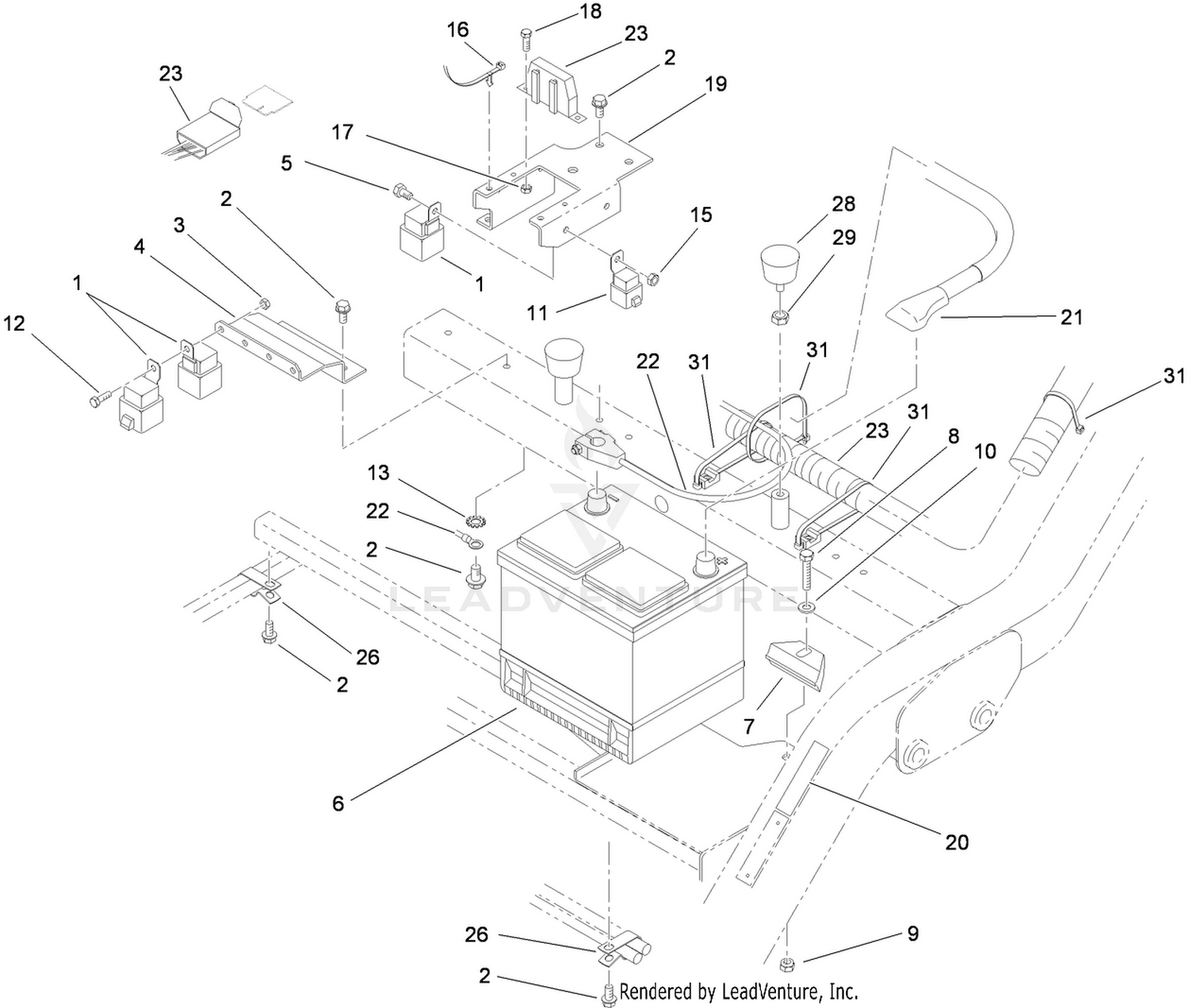 Battery and Electrical Component Assembly