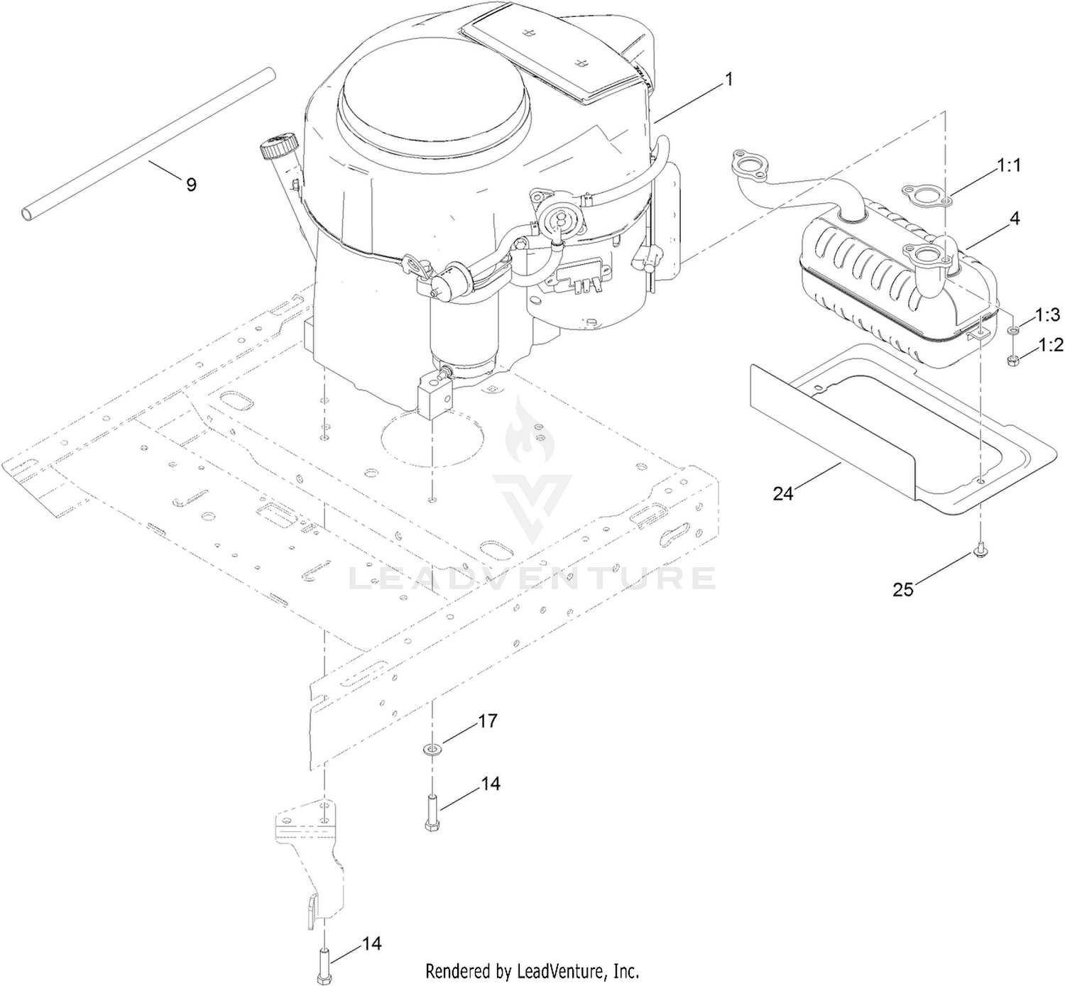 Engine and Muffler Assembly