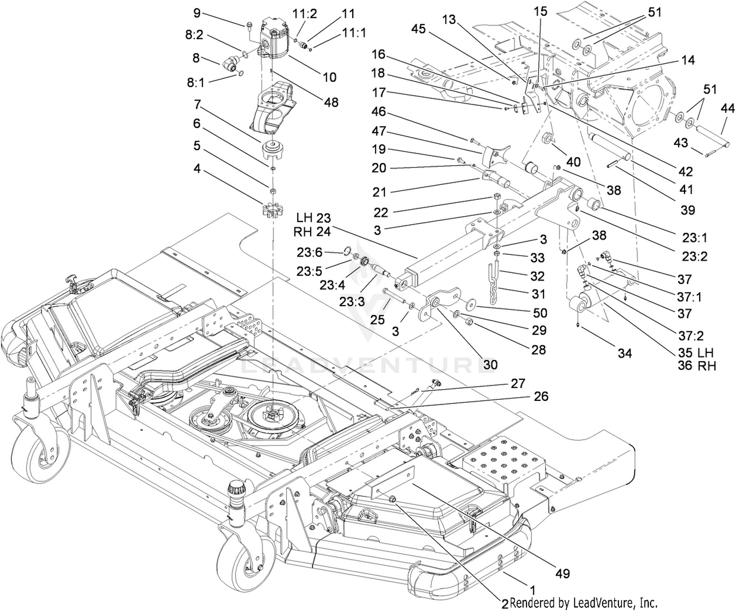 Front Deck Lift Arm and Cylinder Assembly