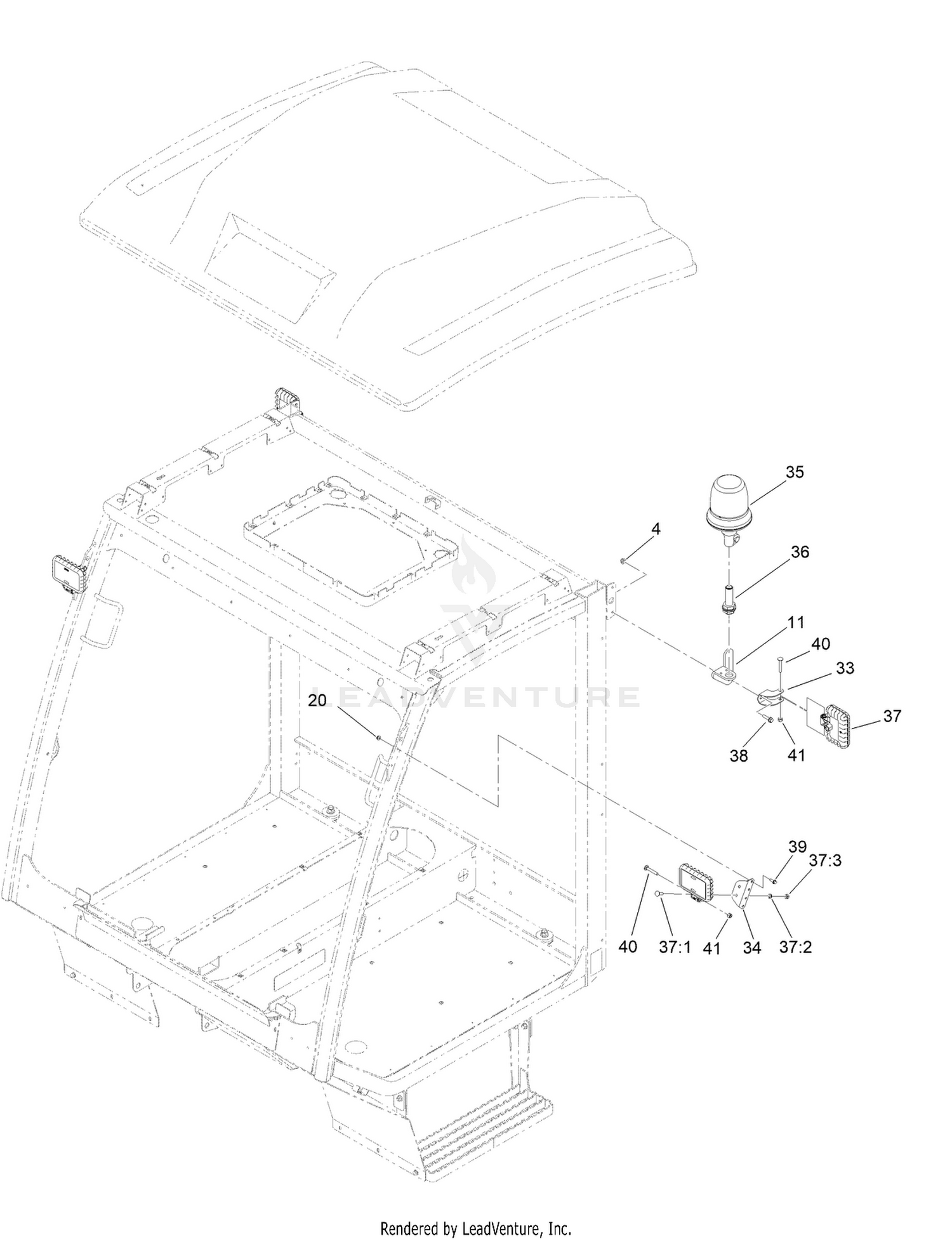 Beacon and Work Lights Assembly