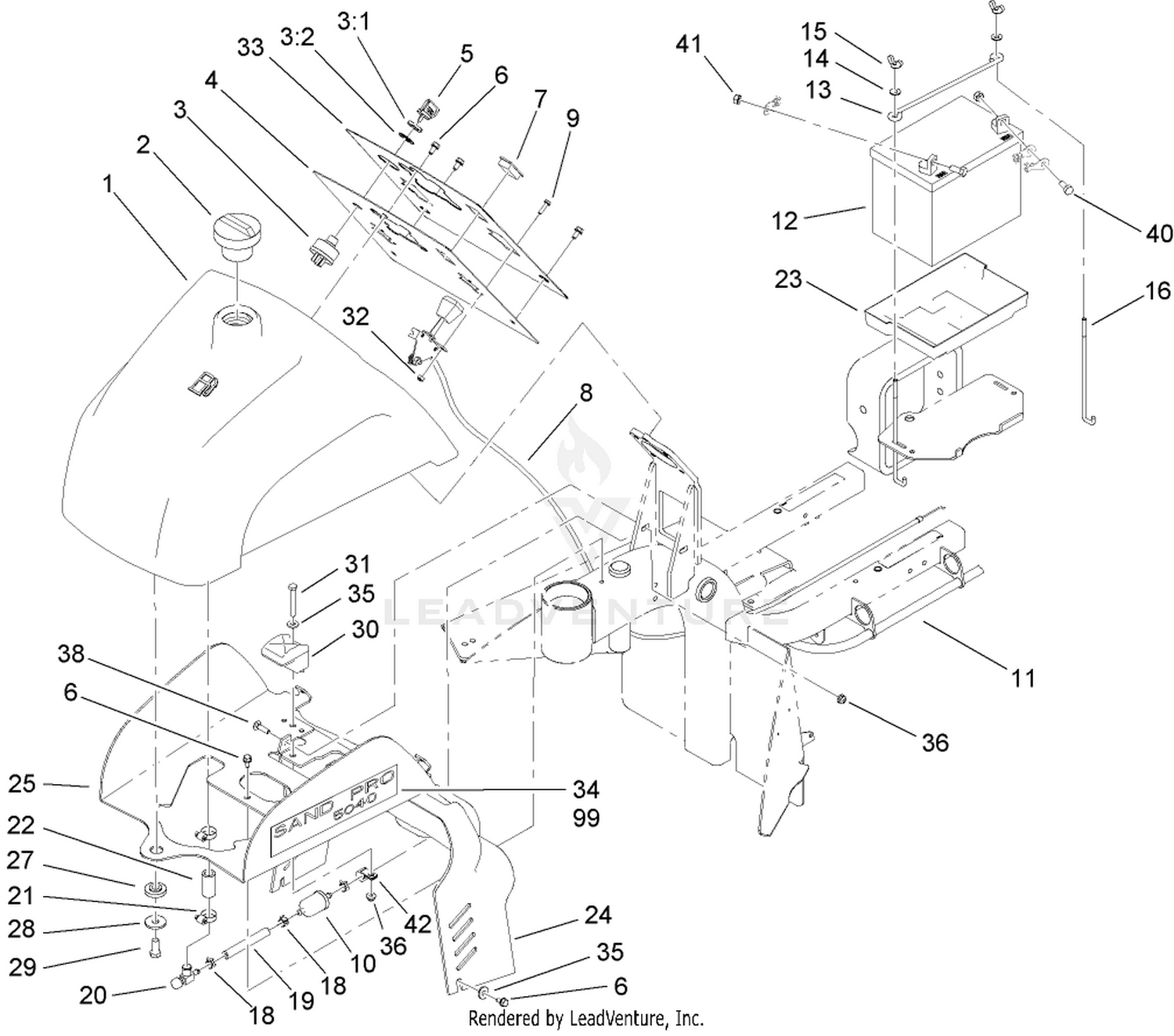 Fuel Tank and Battery Assembly