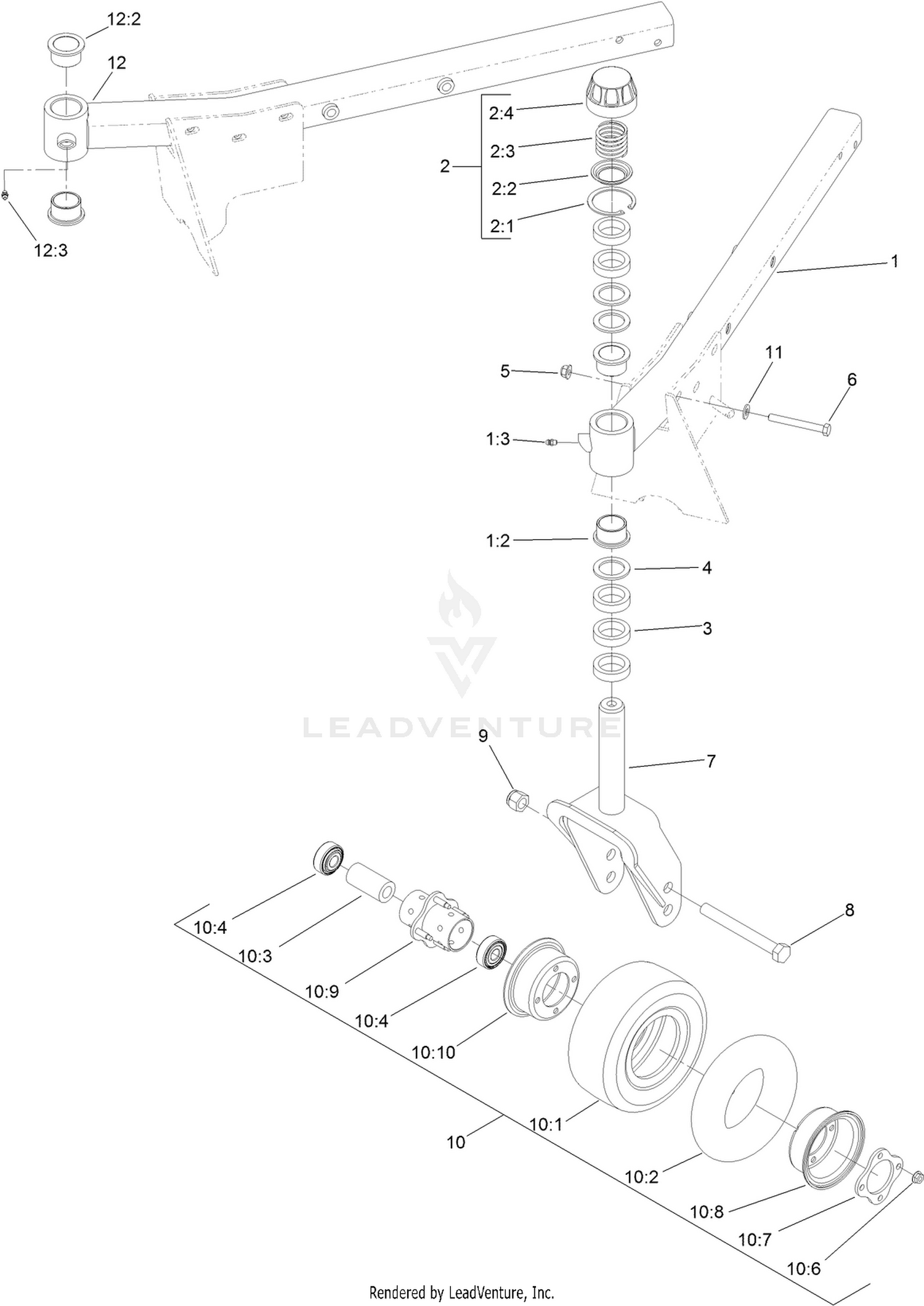 Front Deck Caster Arm and Wheel Assembly