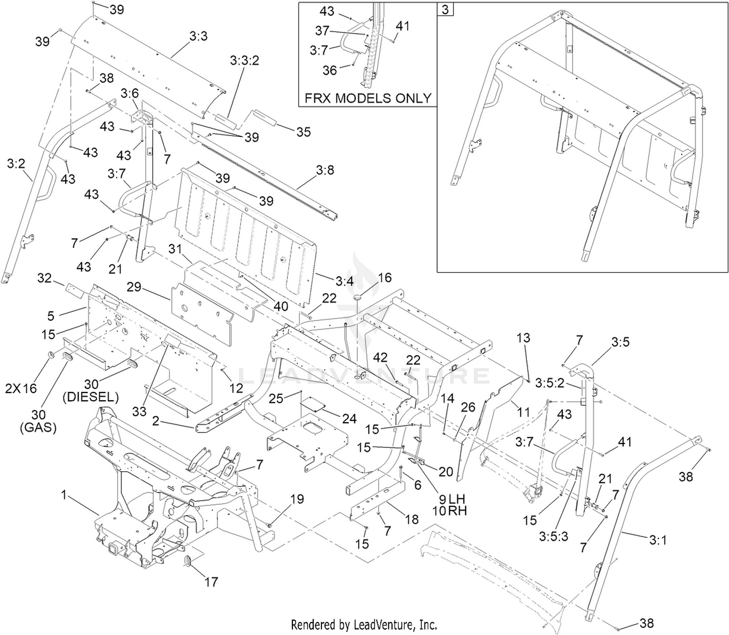 Frame and ROPS Assembly