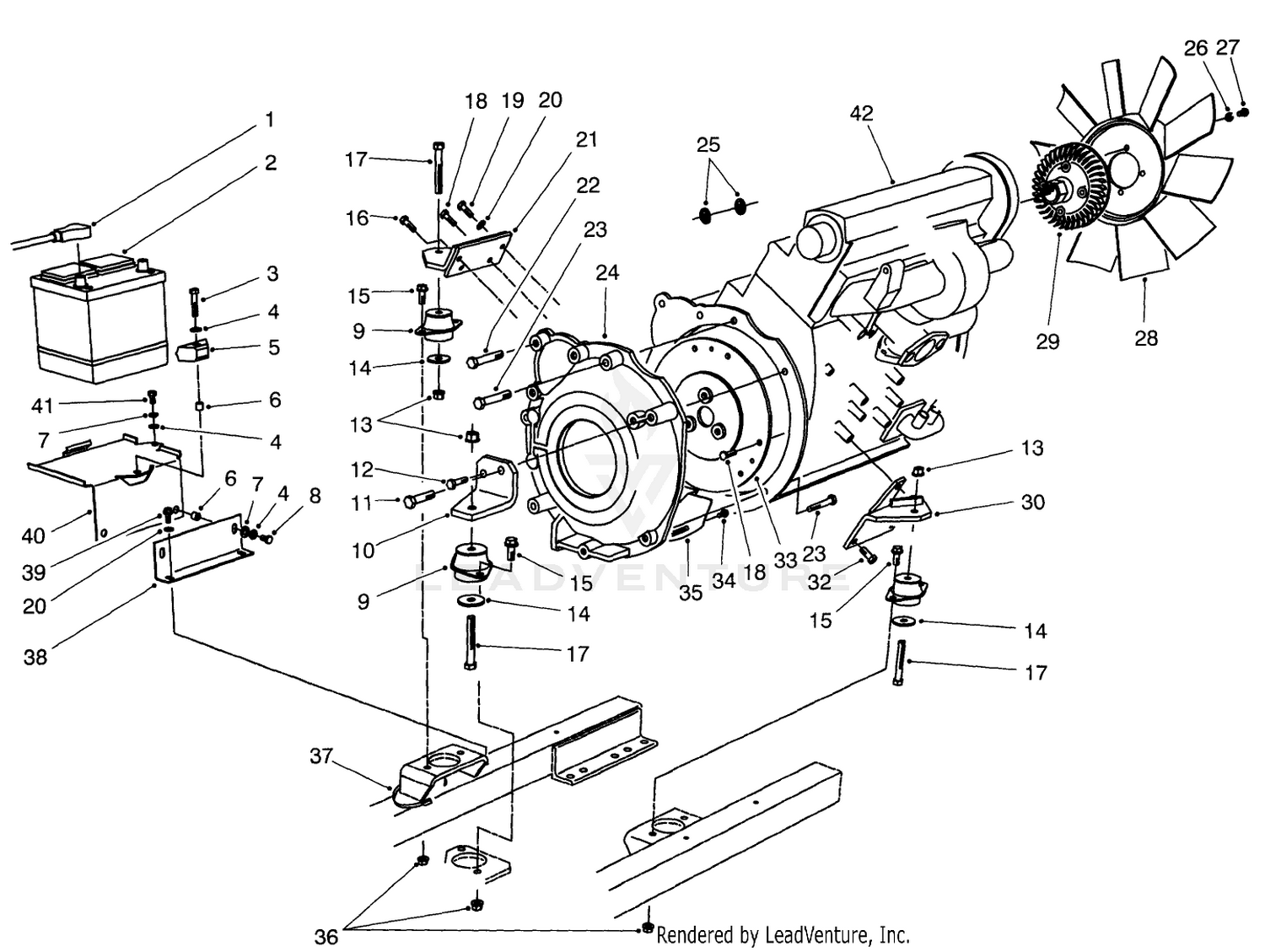 Engine and Battery Installation Assembly