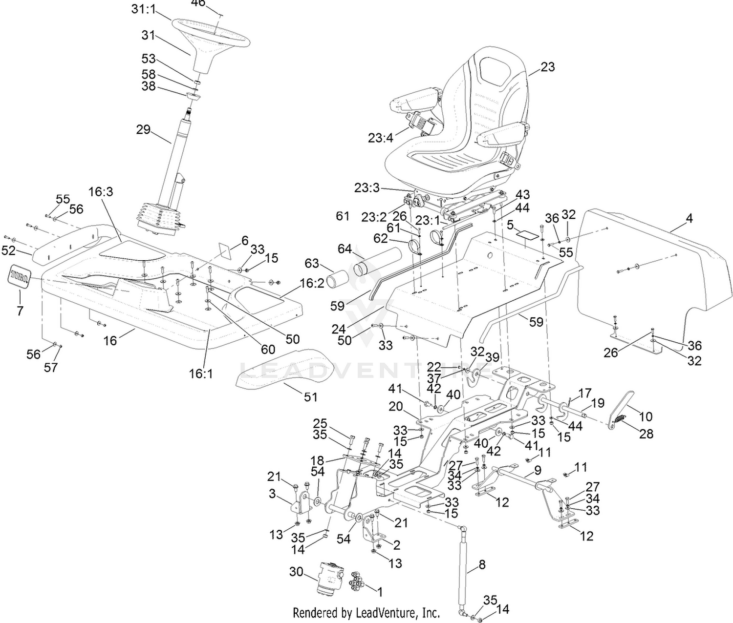 Steering Column, Seat and Platform Assembly