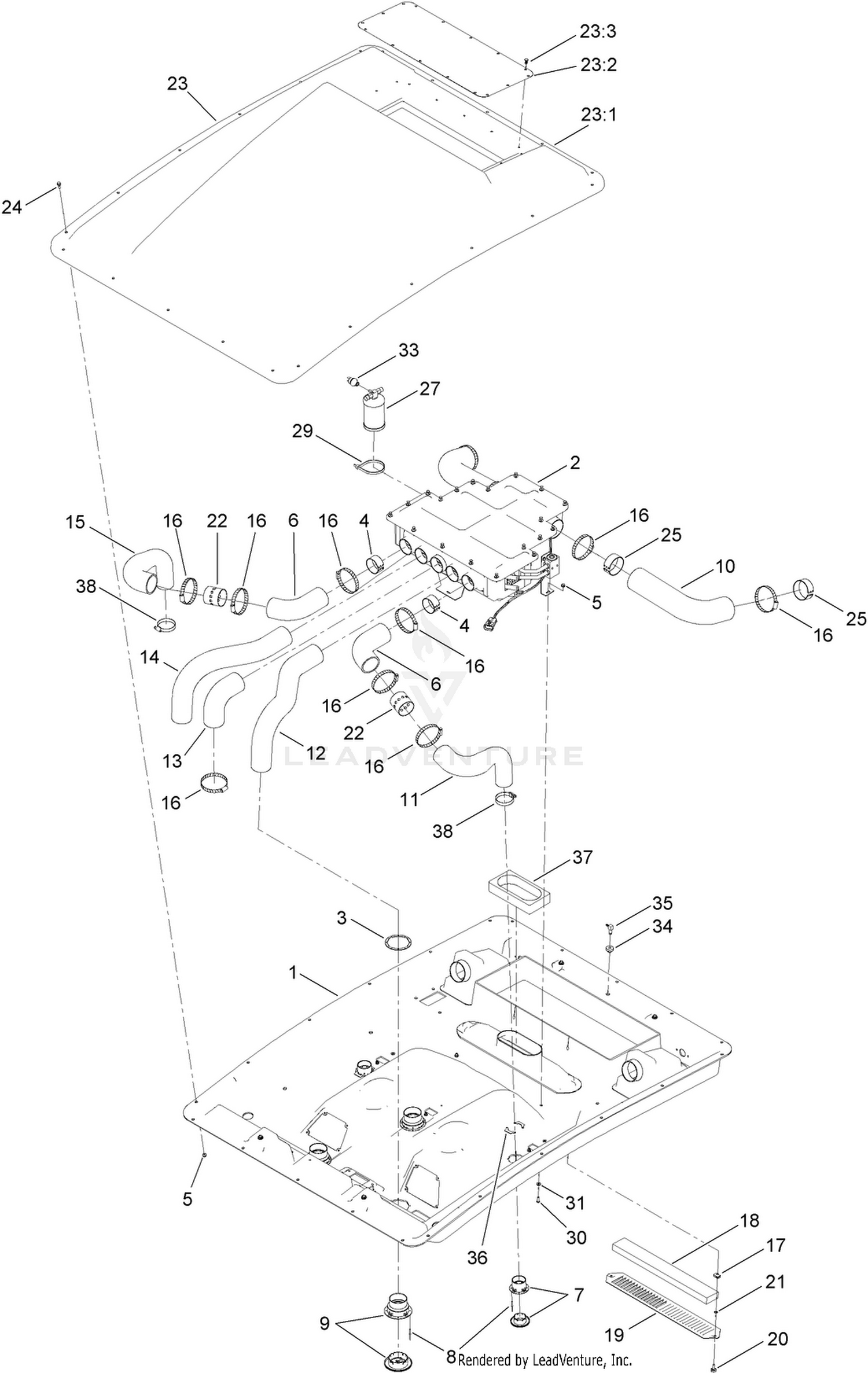 Mixing Box and Vent Hose Assembly  For Cab Model Only