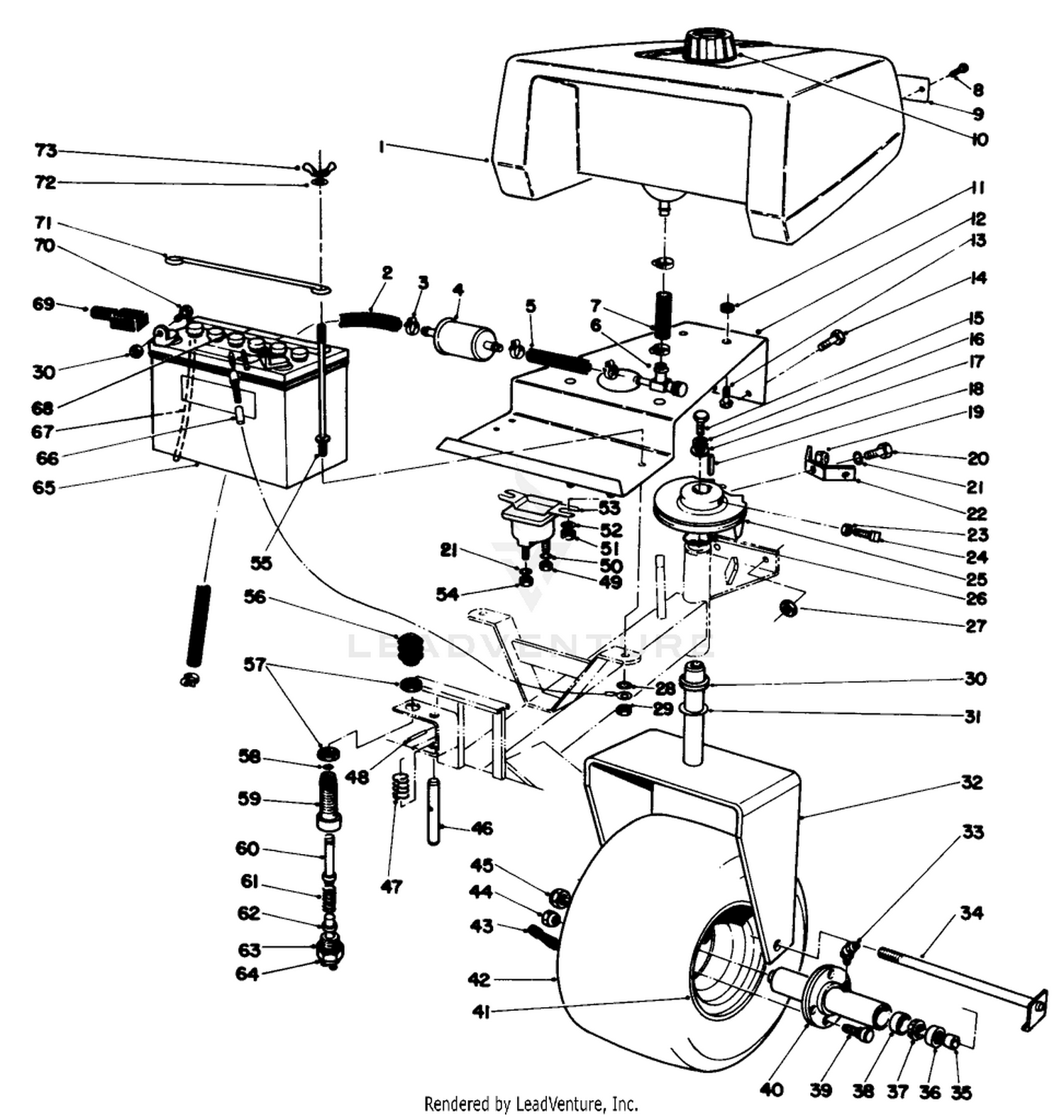 Gas Tank, Battery And Caster Wheel Assembly