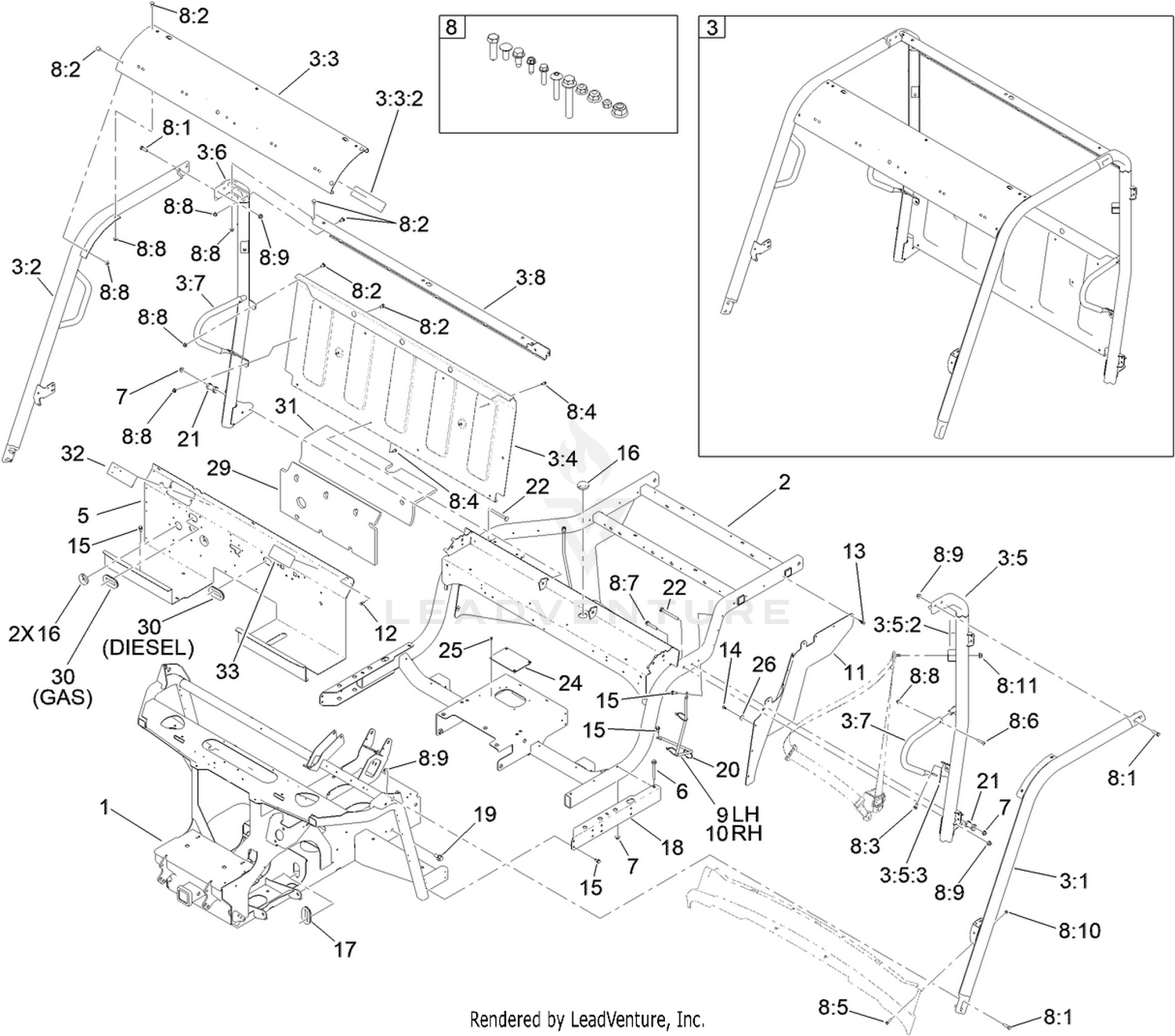 Frame and ROPS Assembly