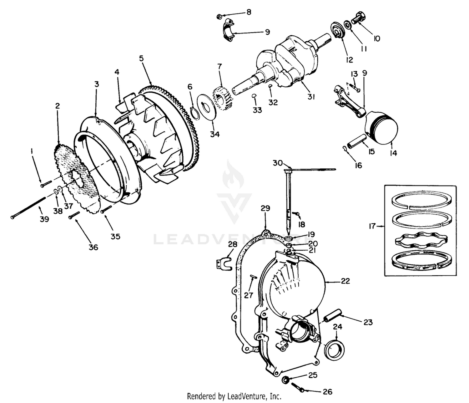 Engine, Onan Model No. B48g-Ga020 Type No. 4051c Crankshaft And Flywheel