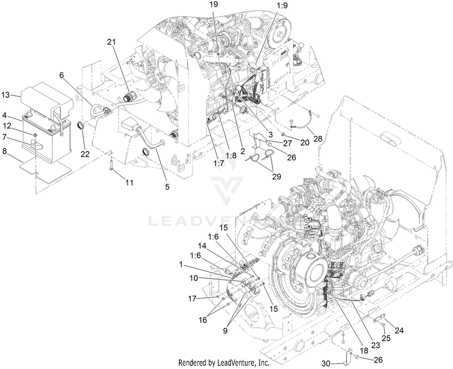 Engine Wiring Harness and Battery Assembly