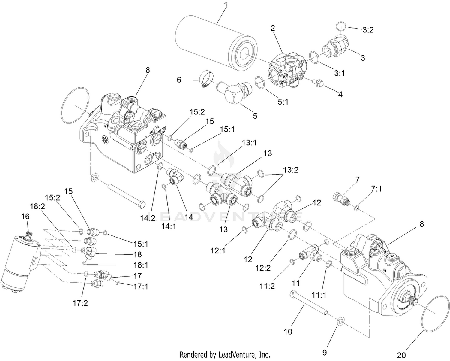 Drive Motor, Steer Valve and Filter Head Assembly