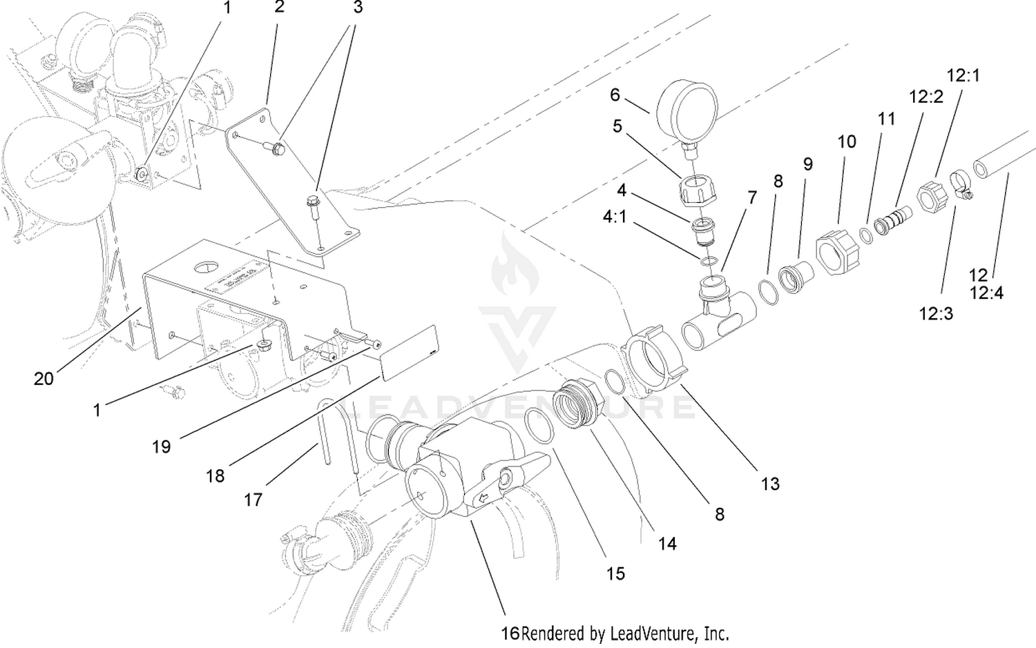 3 Way Valve and Pressure Gauge Assembly
