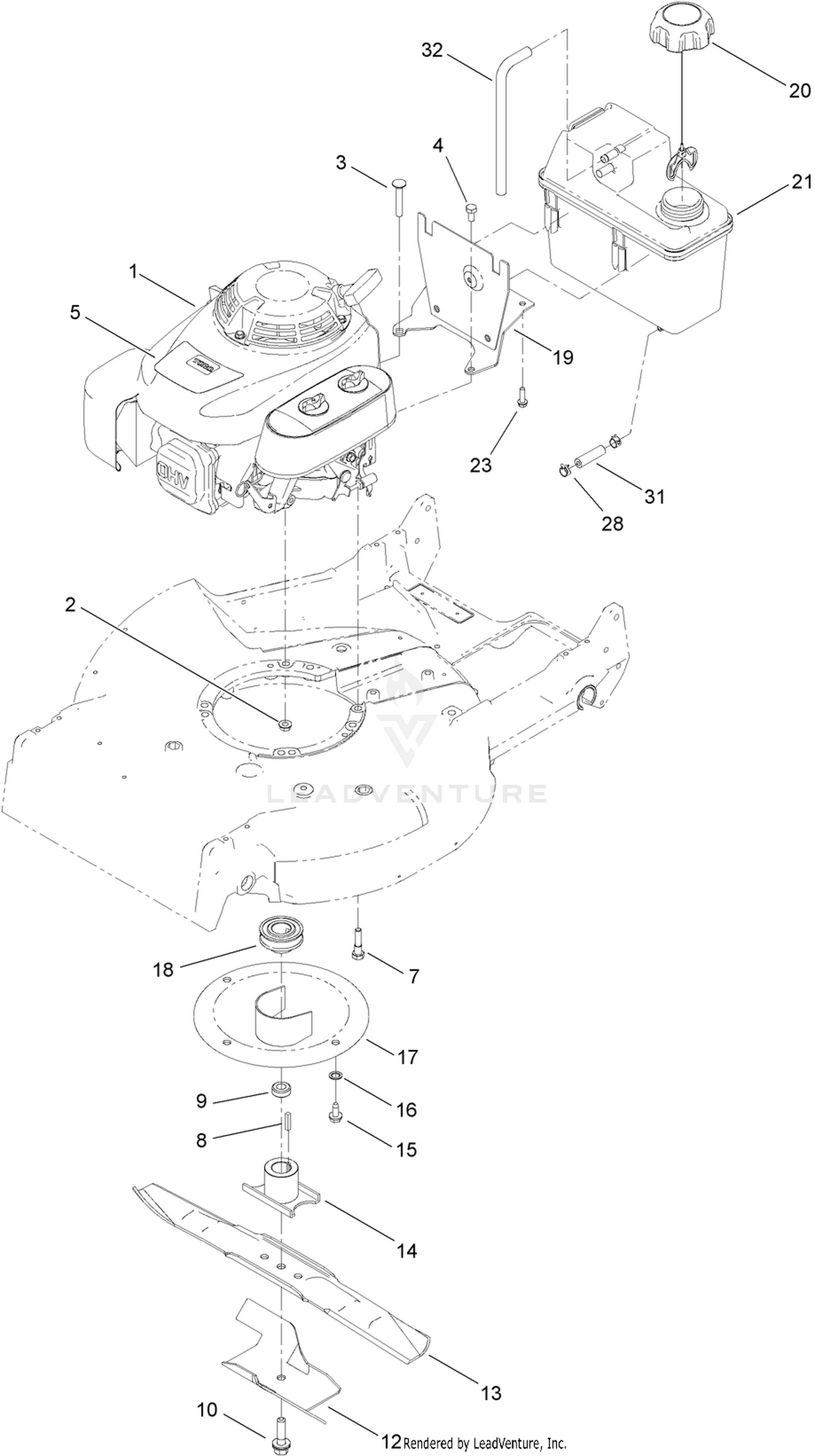 Engine, Fuel Tank and Blade Assembly