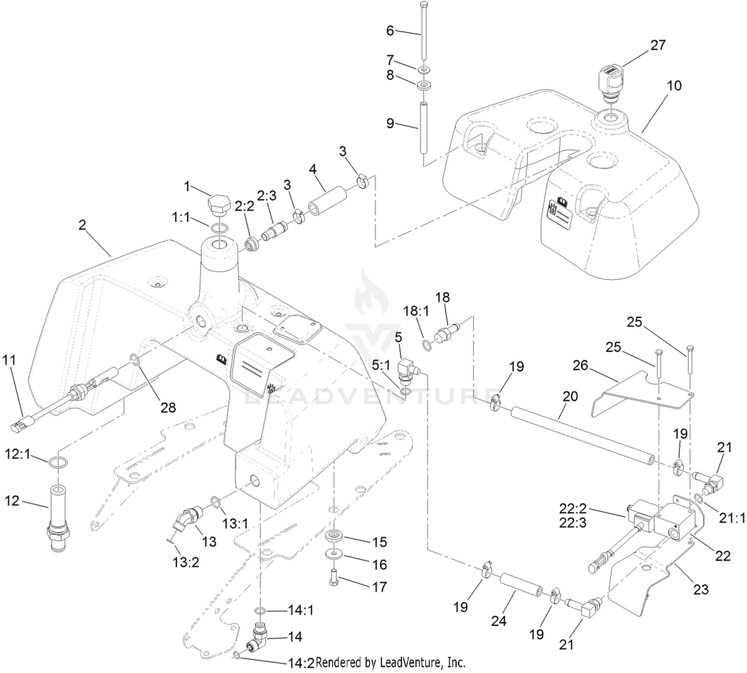 Hydraulic Tank and Leak Detector Assembly