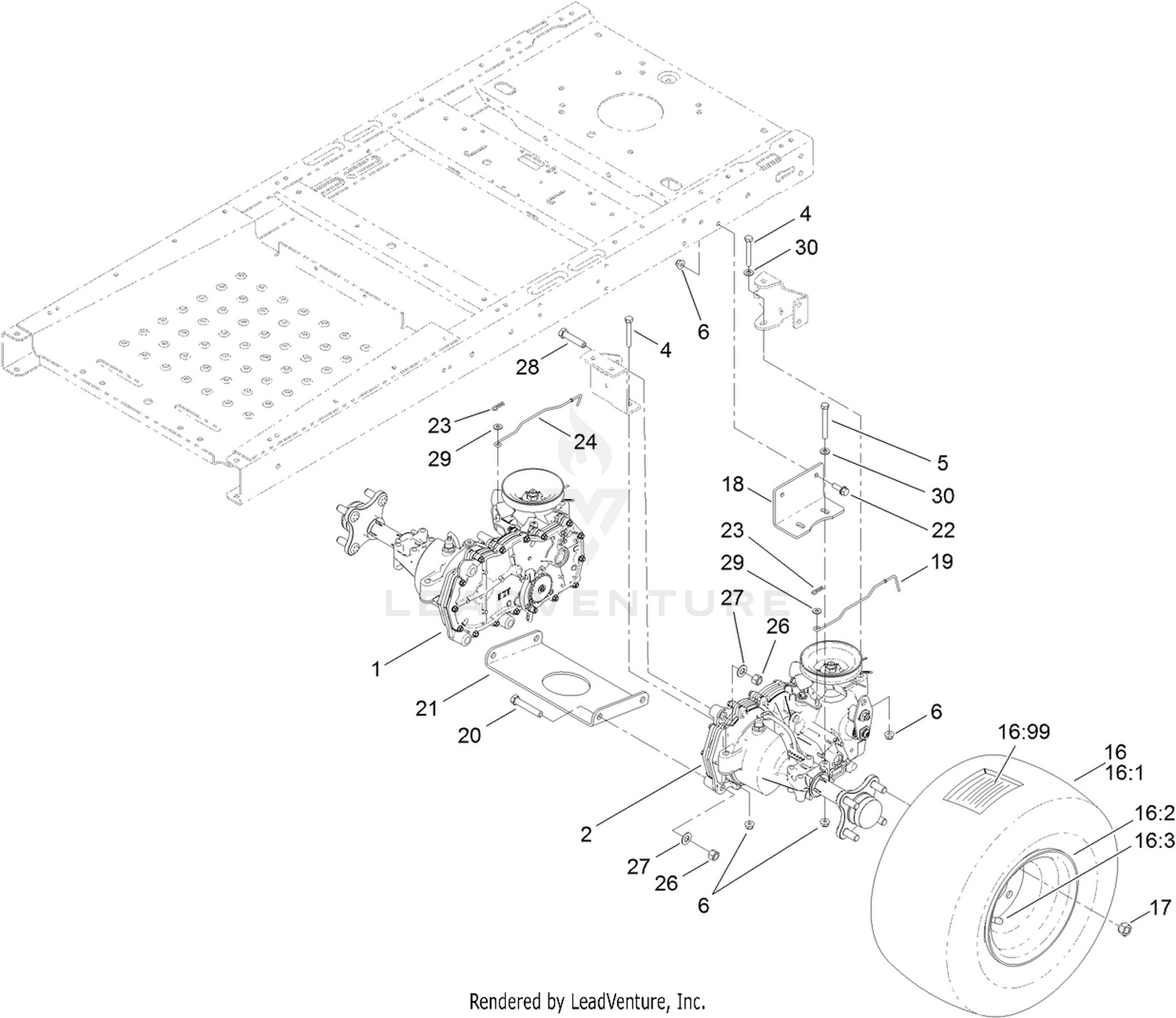 Hydro Transaxle Drive and Rear Wheel Assembly