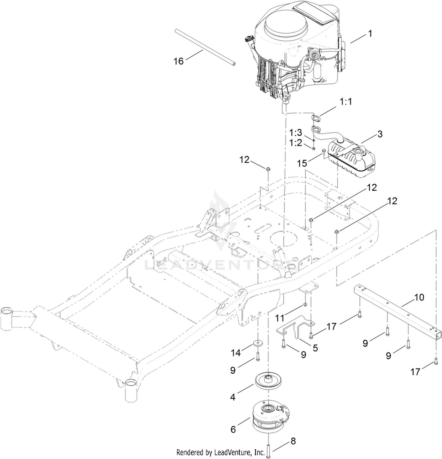 Engine, Muffler and Clutch Assembly