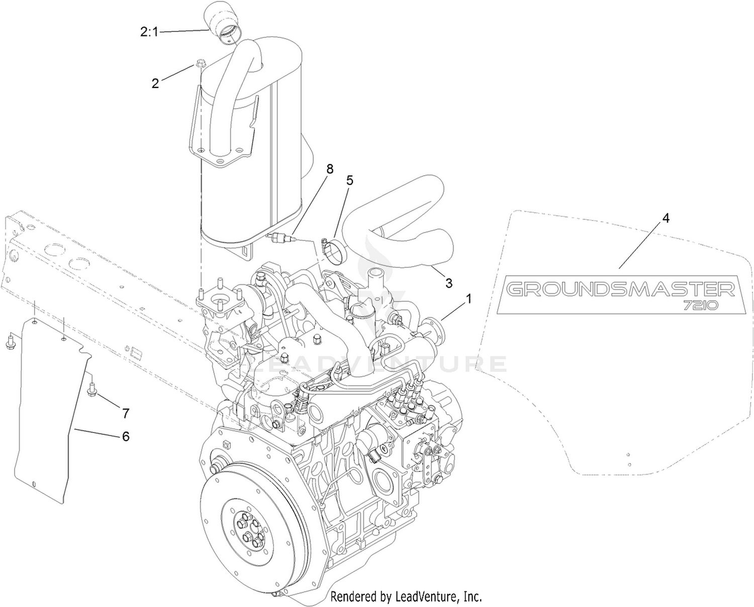 Engine, Muffler and Shield Assembly