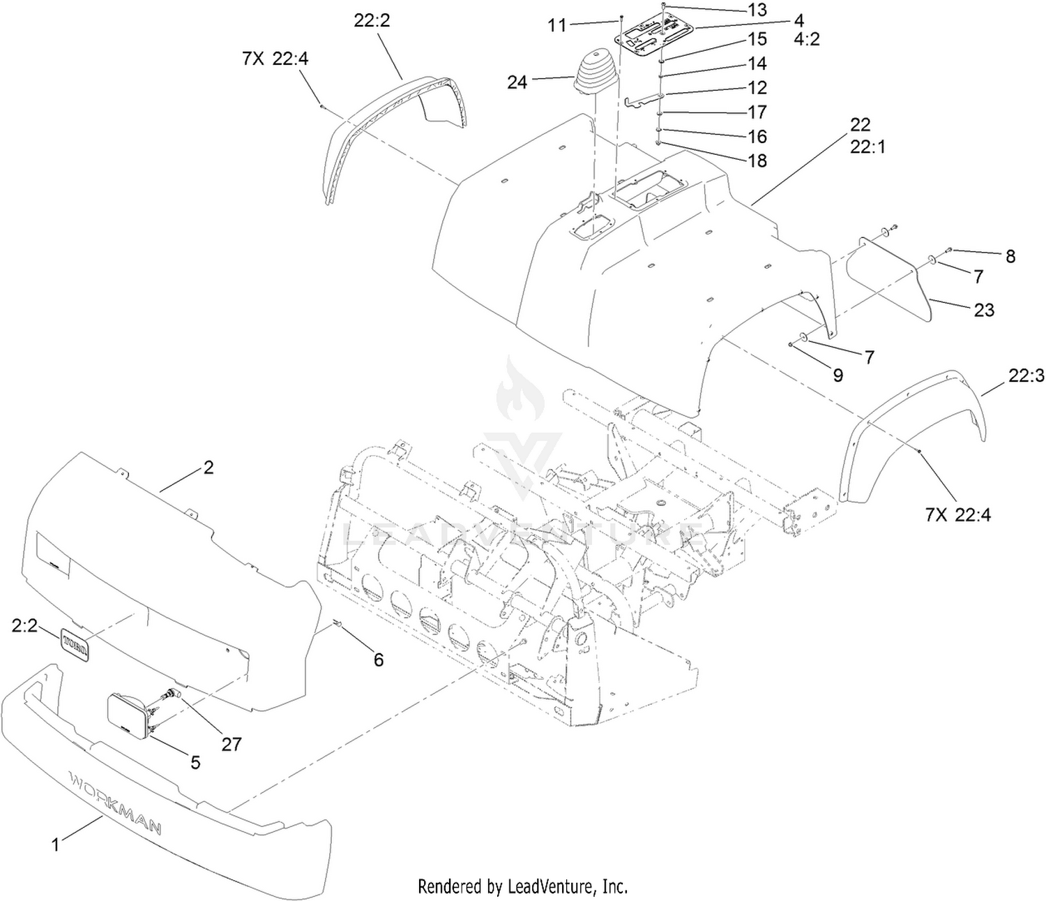 Bumper, Hood and Seat Base Assembly