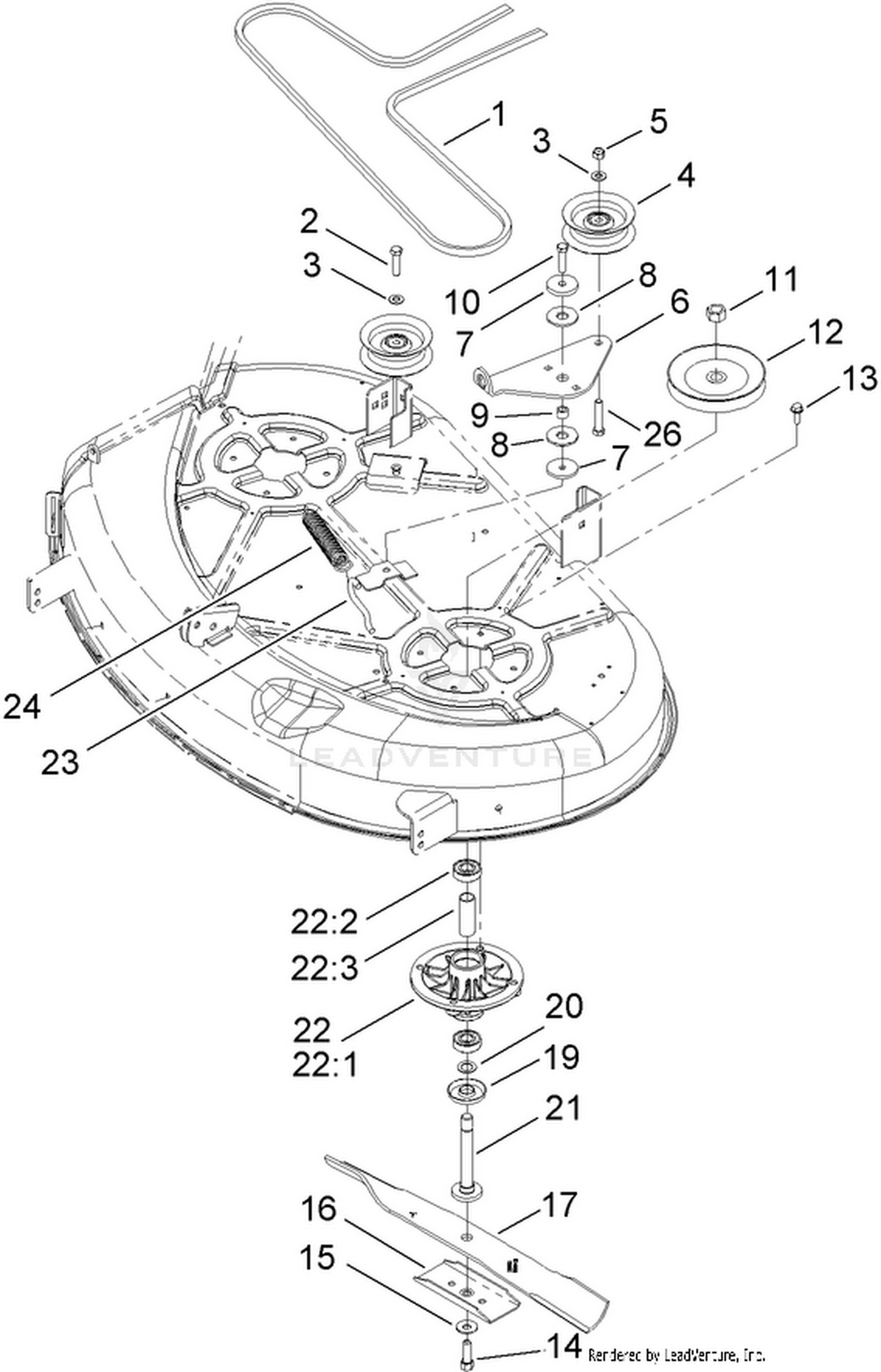 42 Inch Deck Spindle and Belt Drive Assembly
