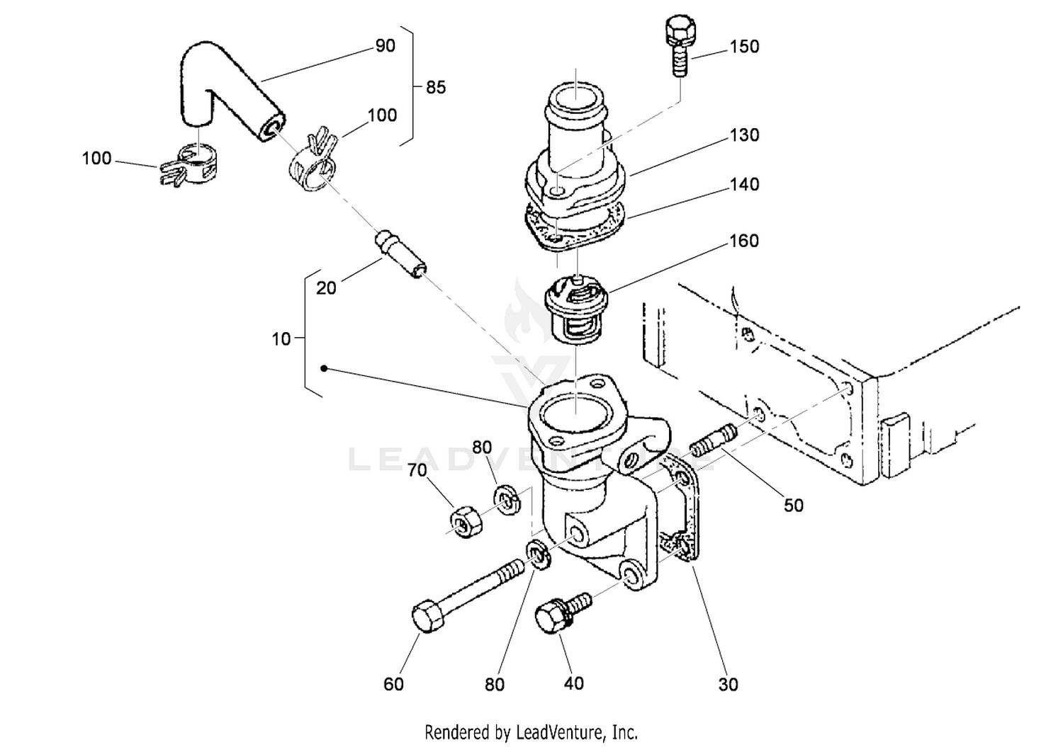Water Flange and Thermostat Assembly
