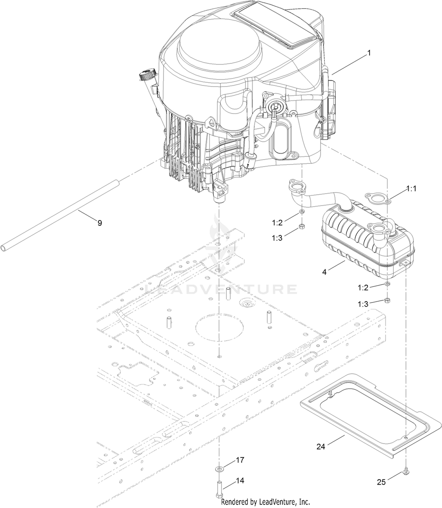 Engine and Muffler Assembly