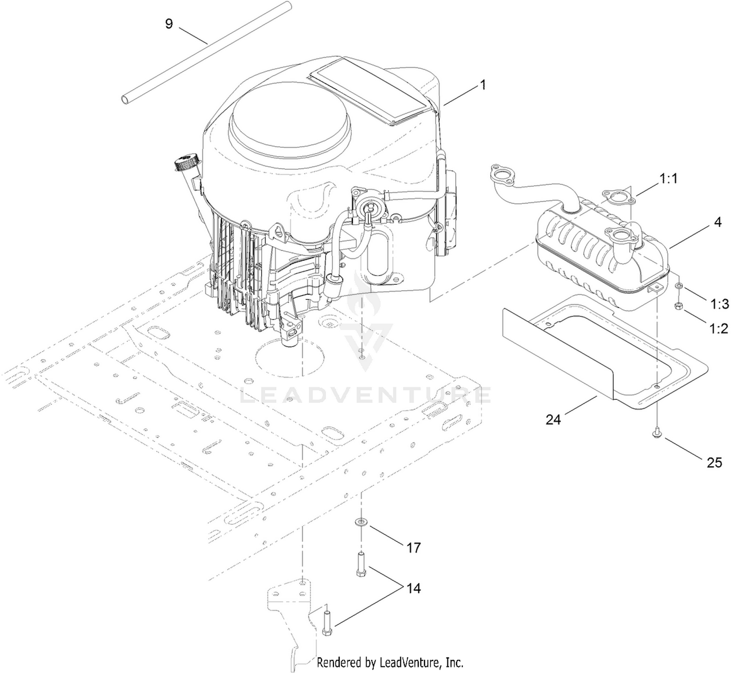 Engine and Muffler Assembly