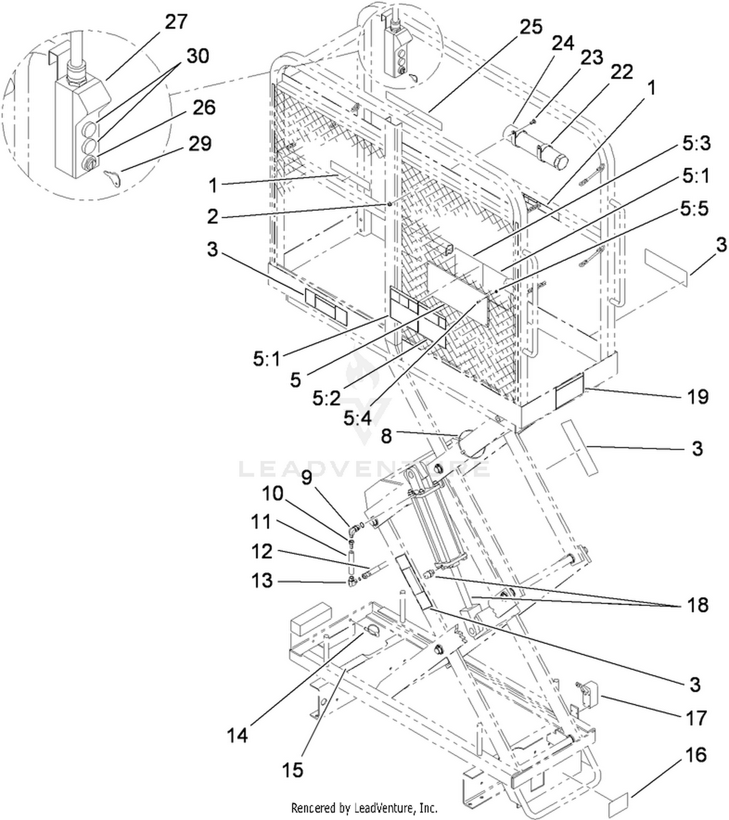 Deck, Arm and Hydraulic Cylinder Assembly