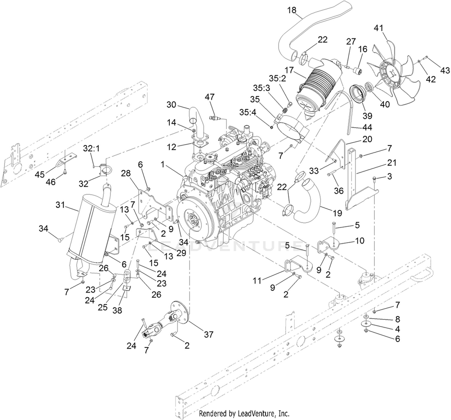 Engine, Muffler and Air Cleaner Assembly