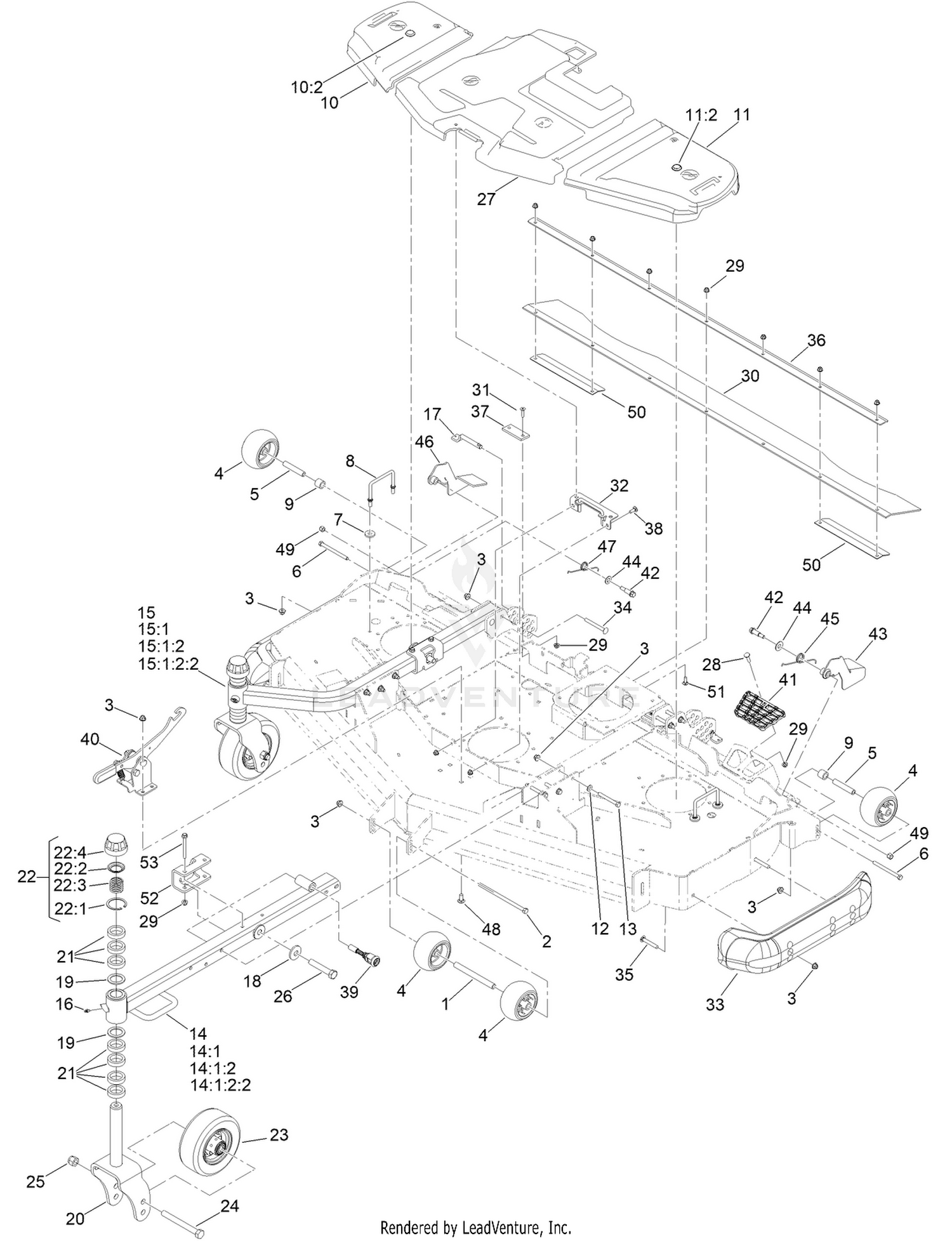 Belt Cover, Caster Arm and Wheel Assembly