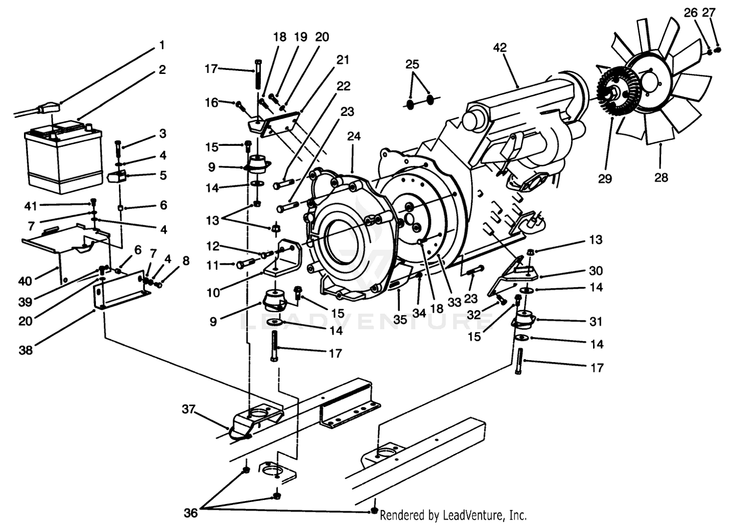 Engine and Battery Installation Assembly