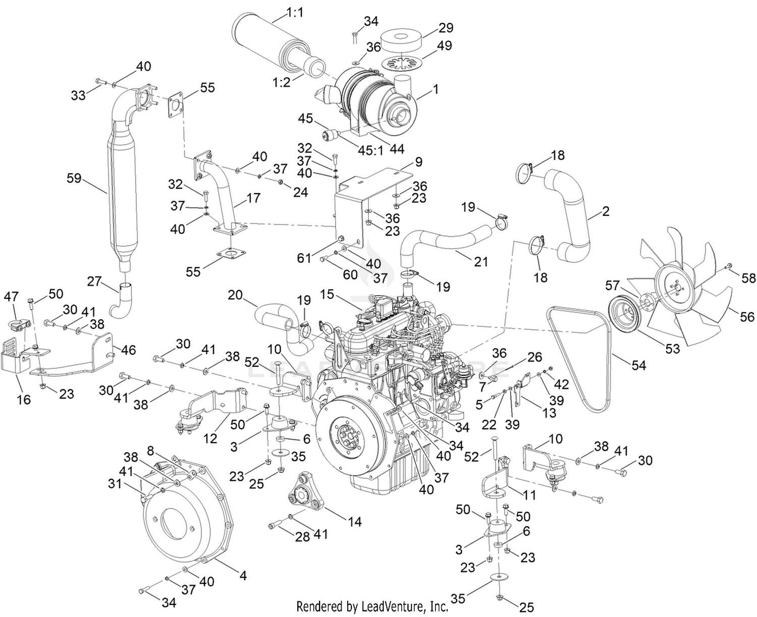 Engine and Muffler Assembly