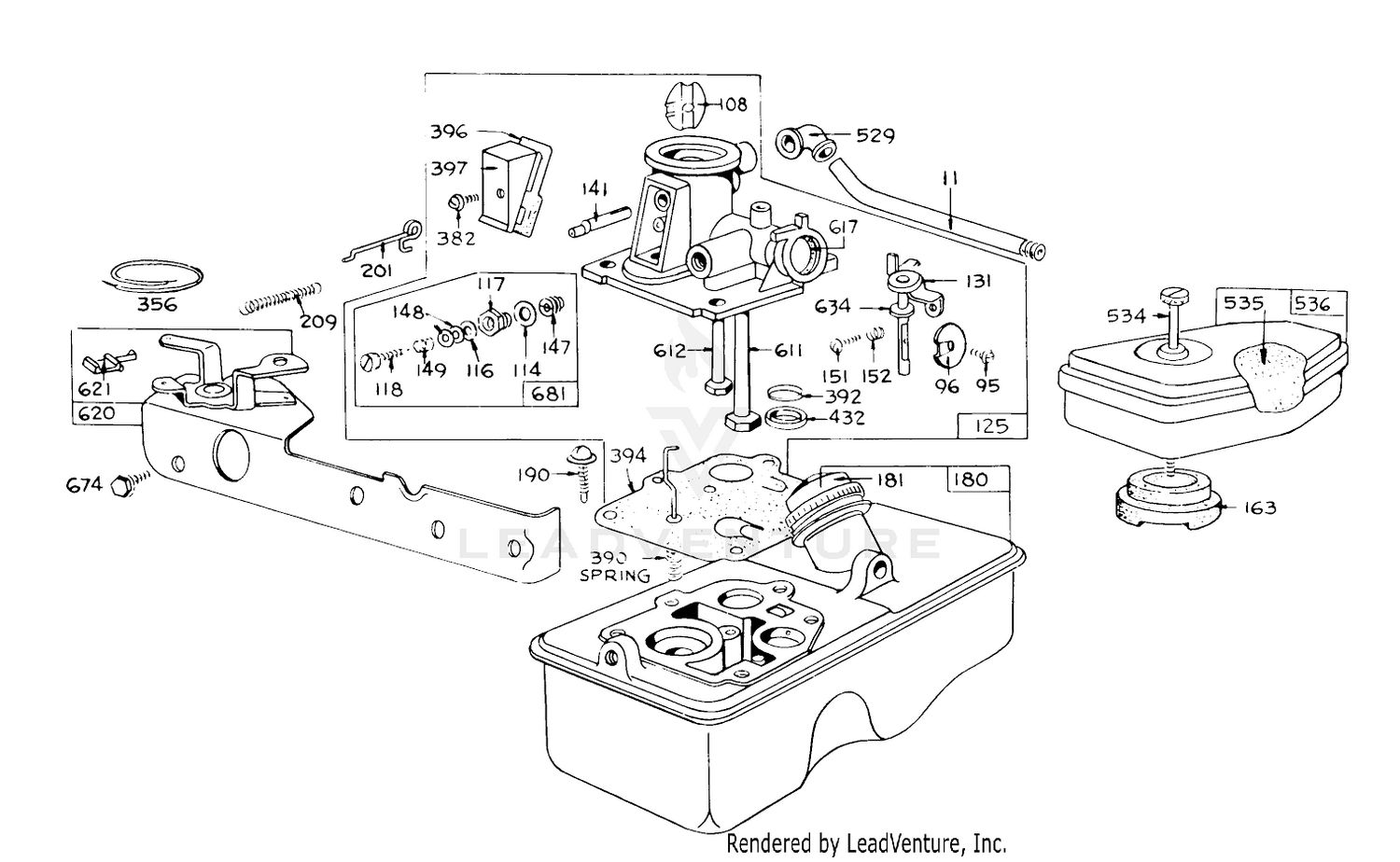 Carburetor Assembly Model 390065 For 21" Hand Propelled Model 16173, For 21" Self Propelled Model 16273