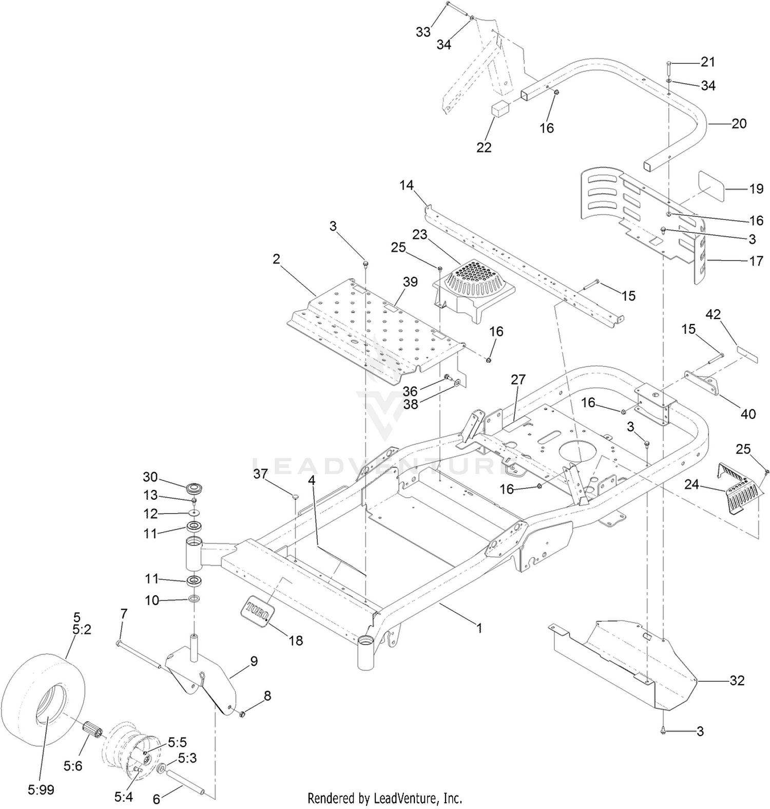 Frame, Front Axle and Caster Wheel Assembly