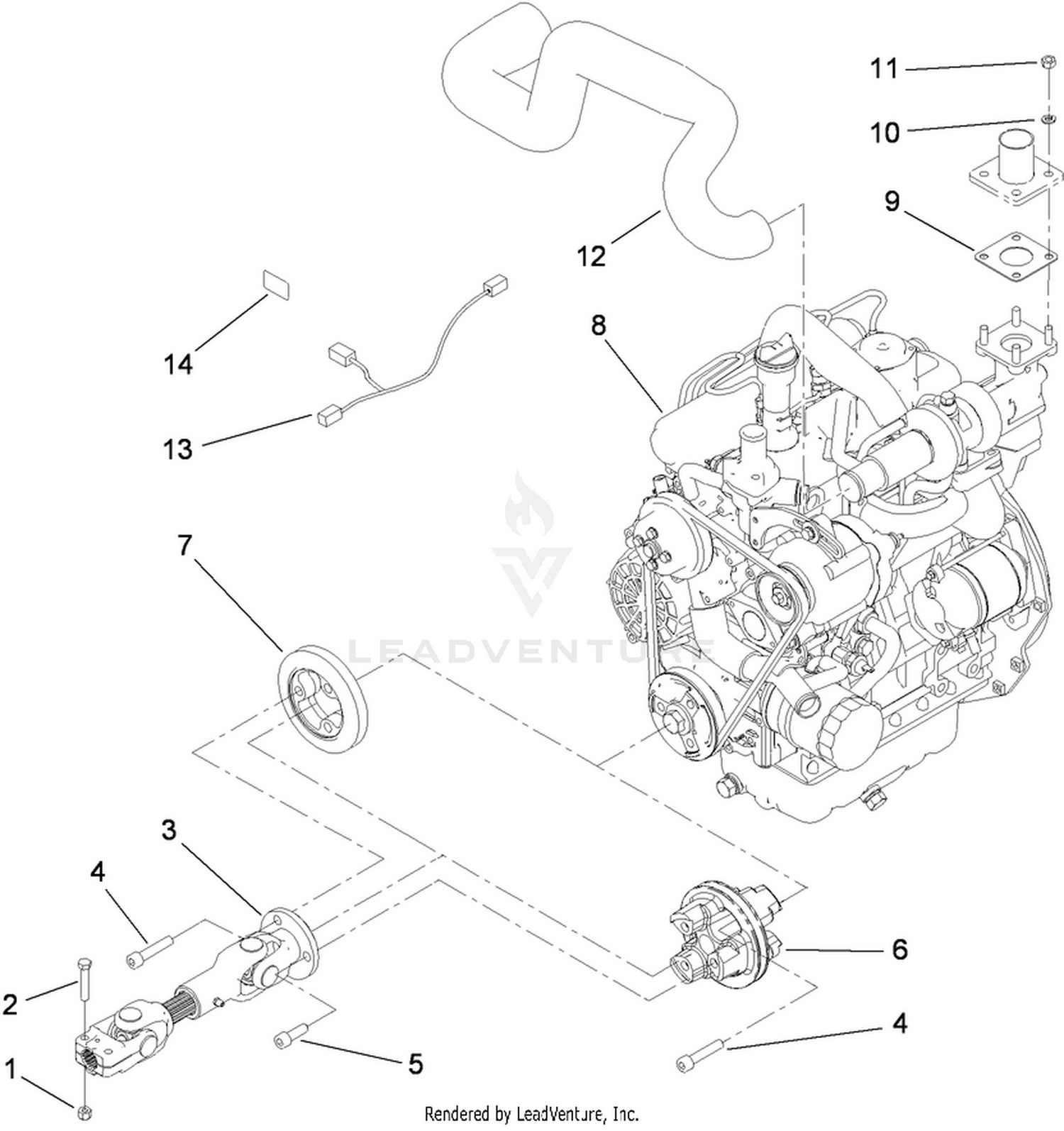 Driveshaft and Engine Component Assembly