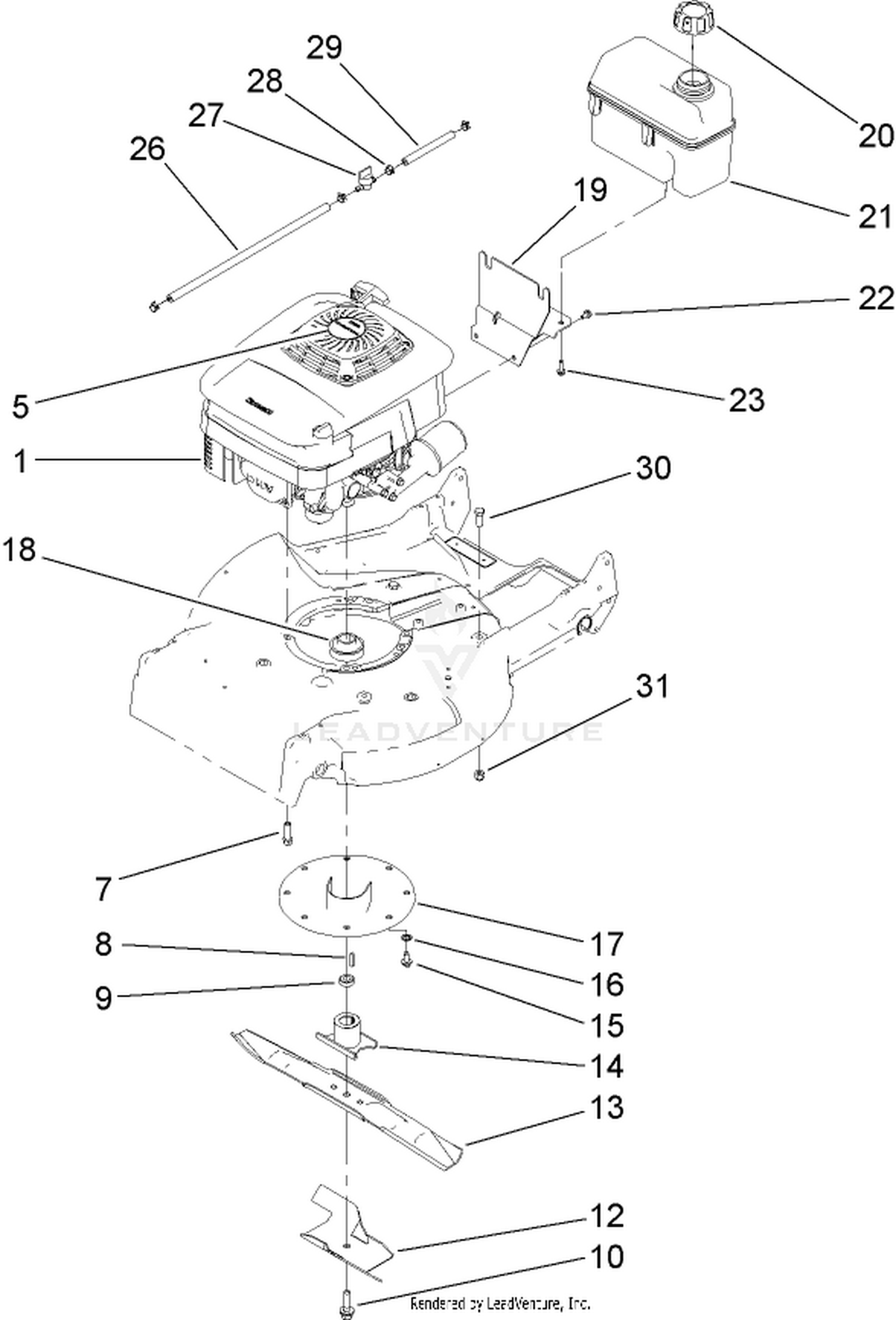 Engine, Fuel Tank and Blade Assembly