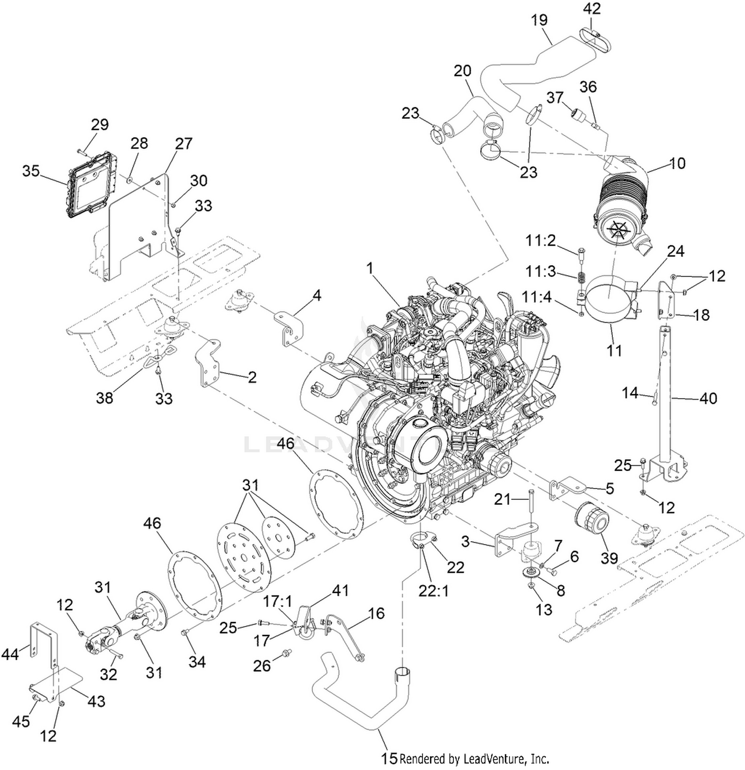 Engine, Air Cleaner and Drive Shaft Assembly