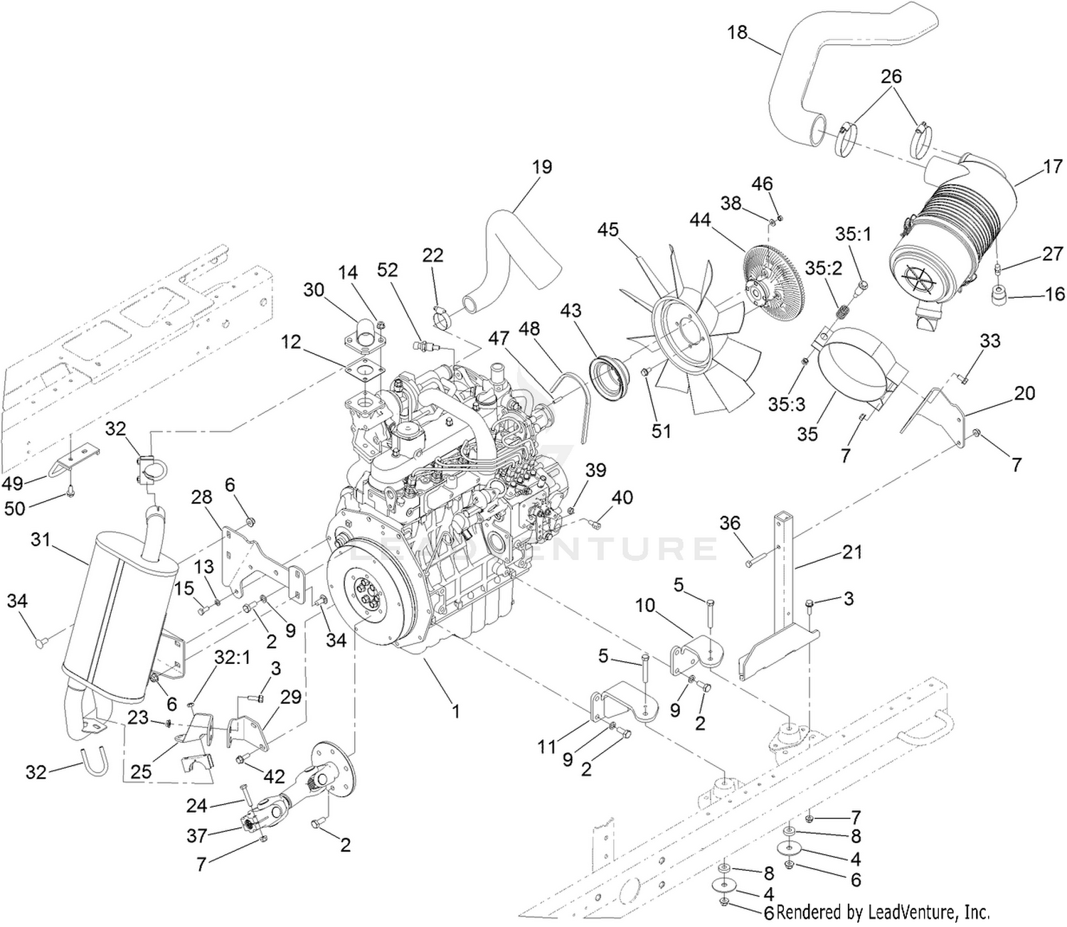 Engine, Muffler and Air Cleaner Assembly