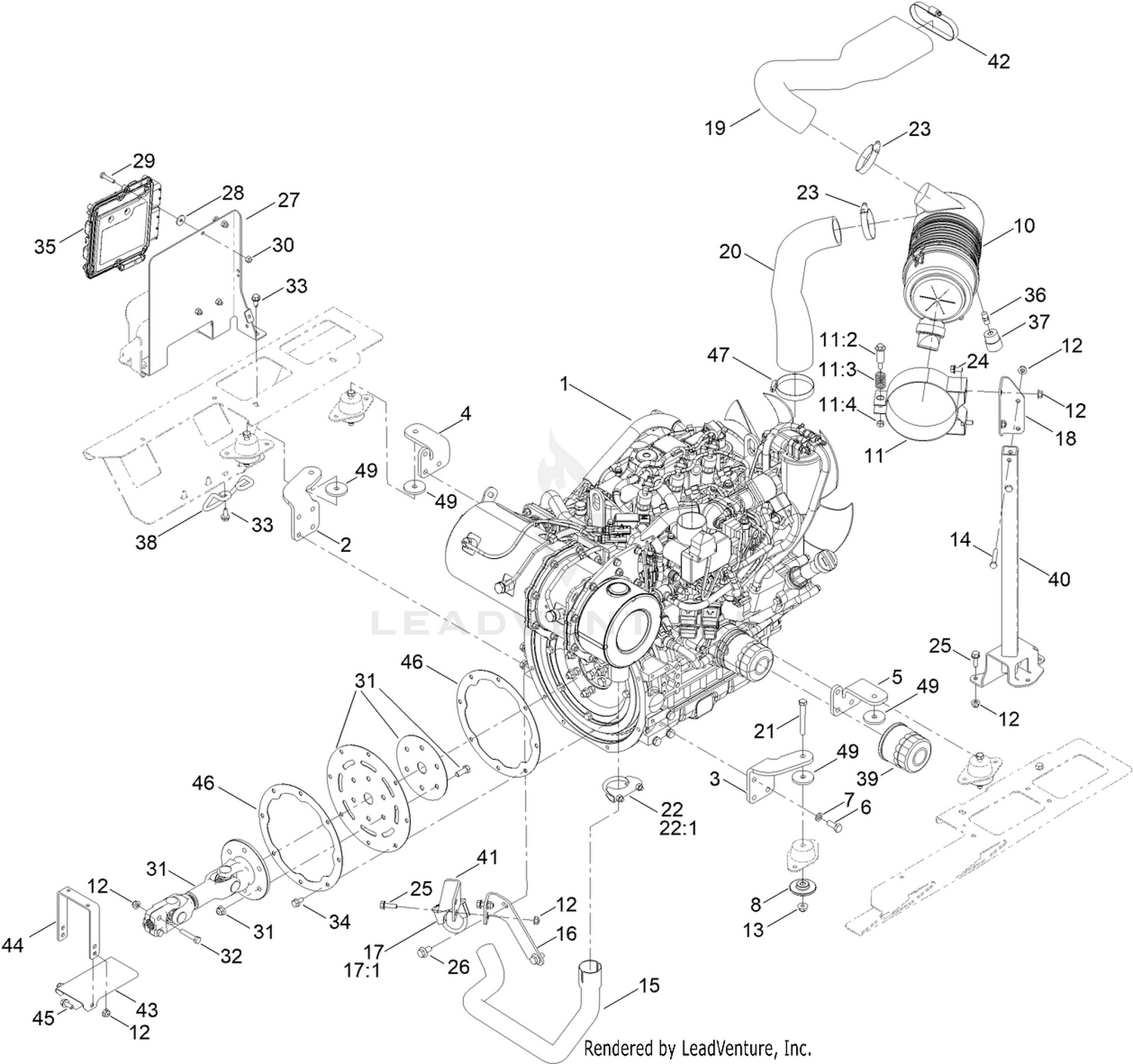 Engine, Air Cleaner and Drive Shaft Assembly