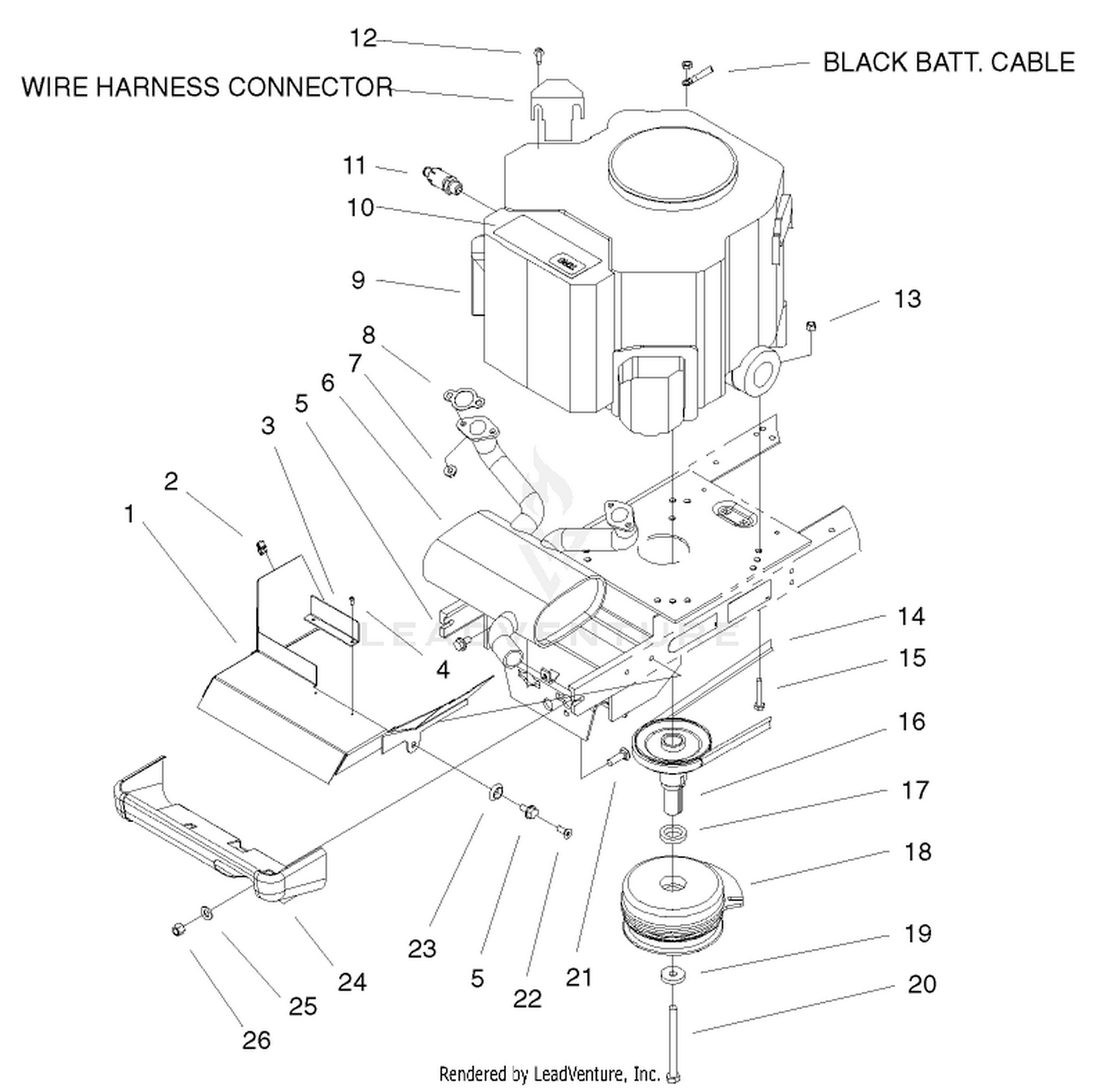 Twin Cylinder Engine, Muffler  Pto Assembly