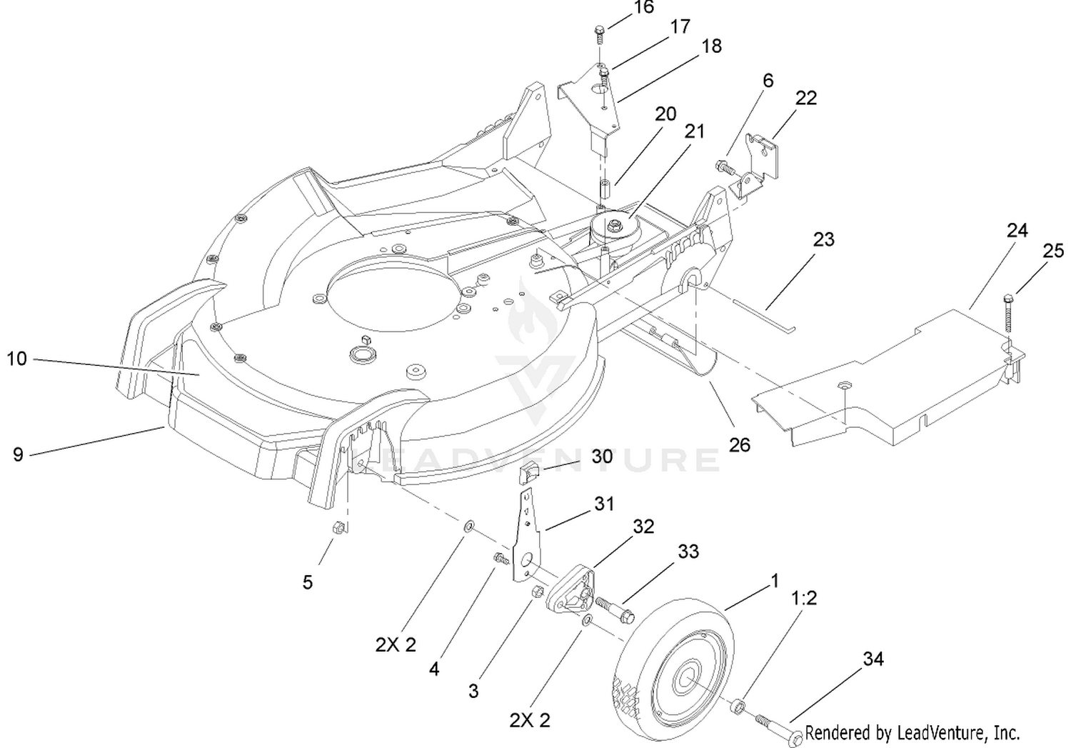 Housing, Handle Brackets and Wheel Assembly