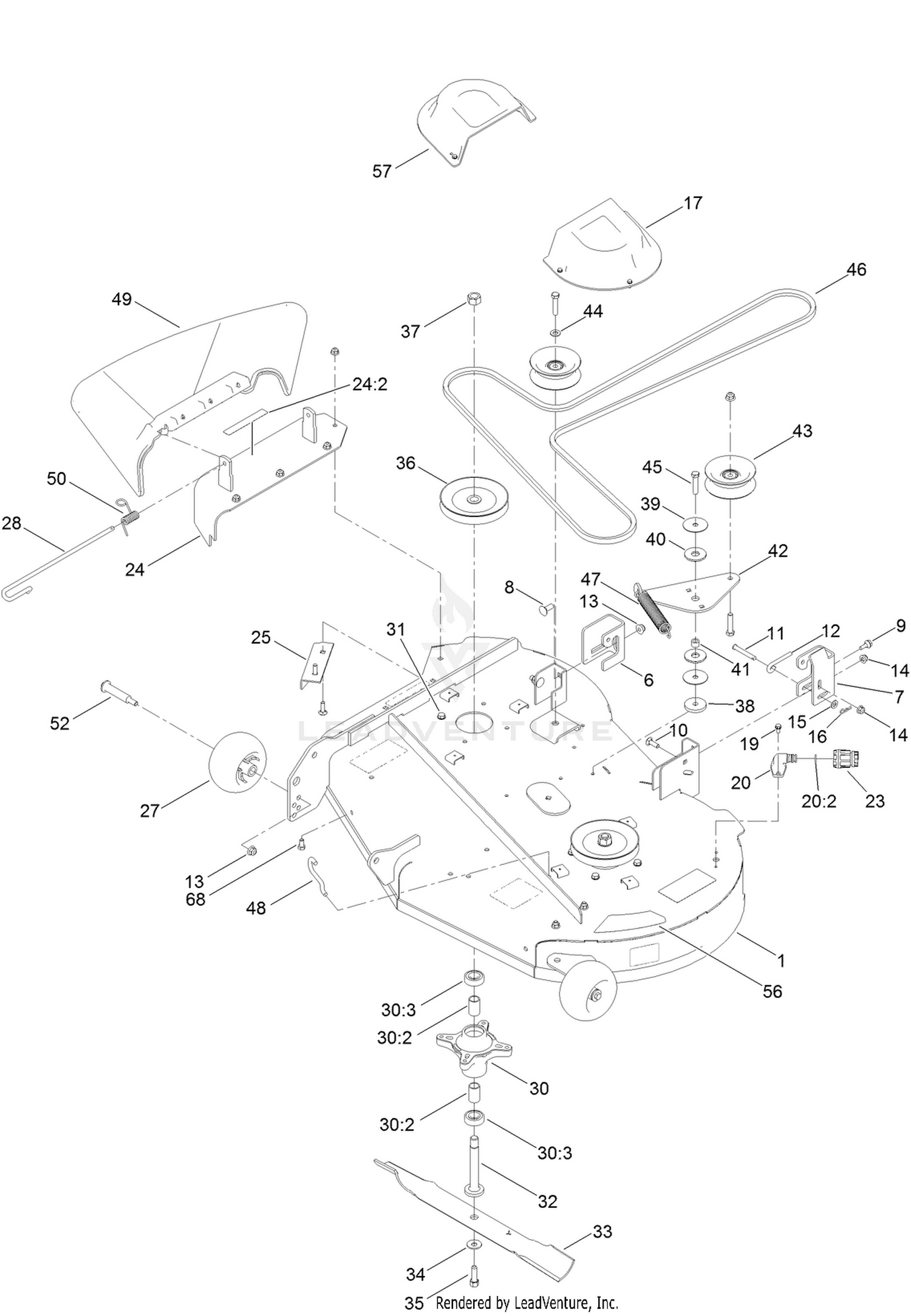 42 Inch Deck, Belt and Blade Assembly