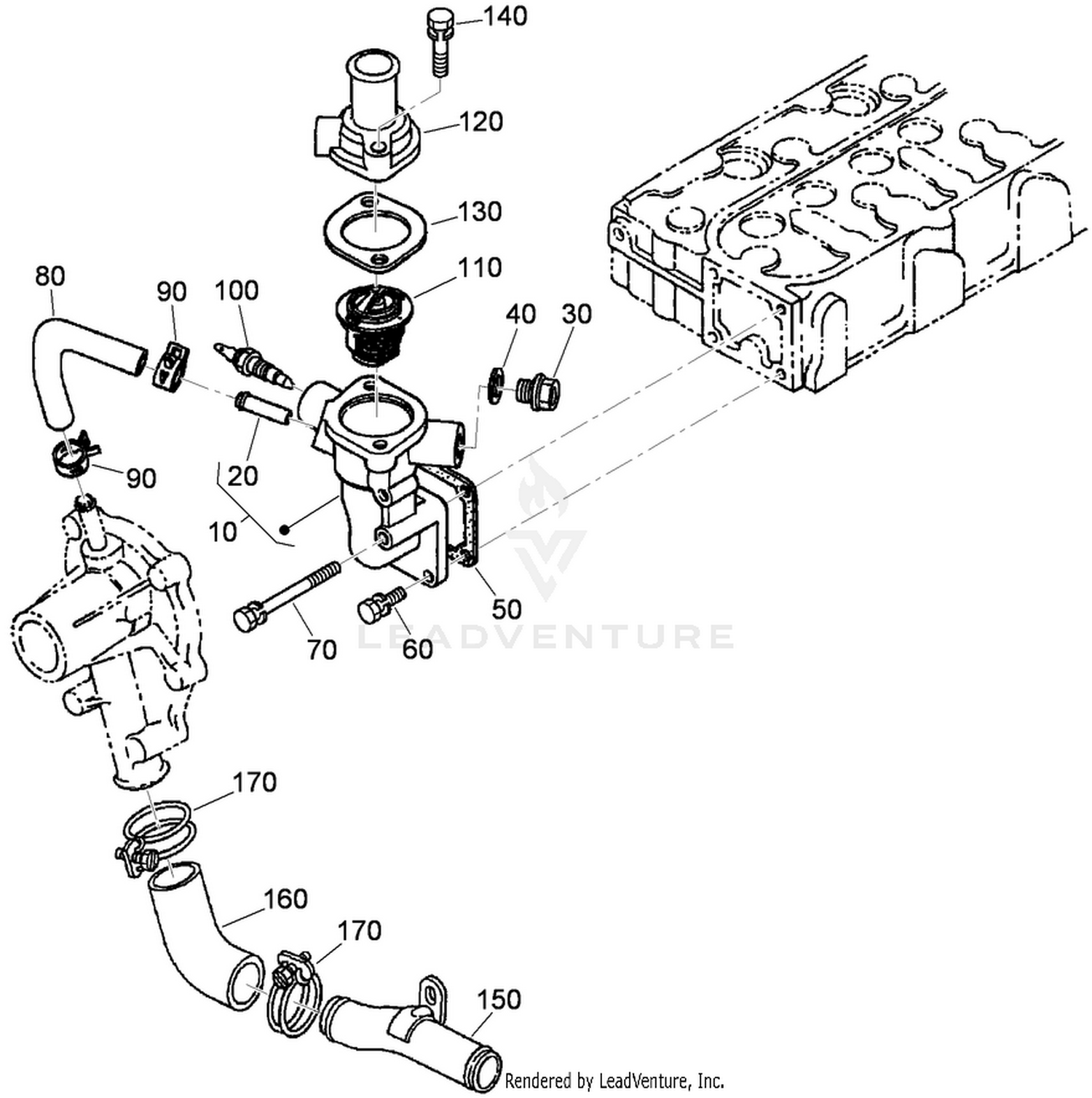 Water Flange and Thermostat Assembly